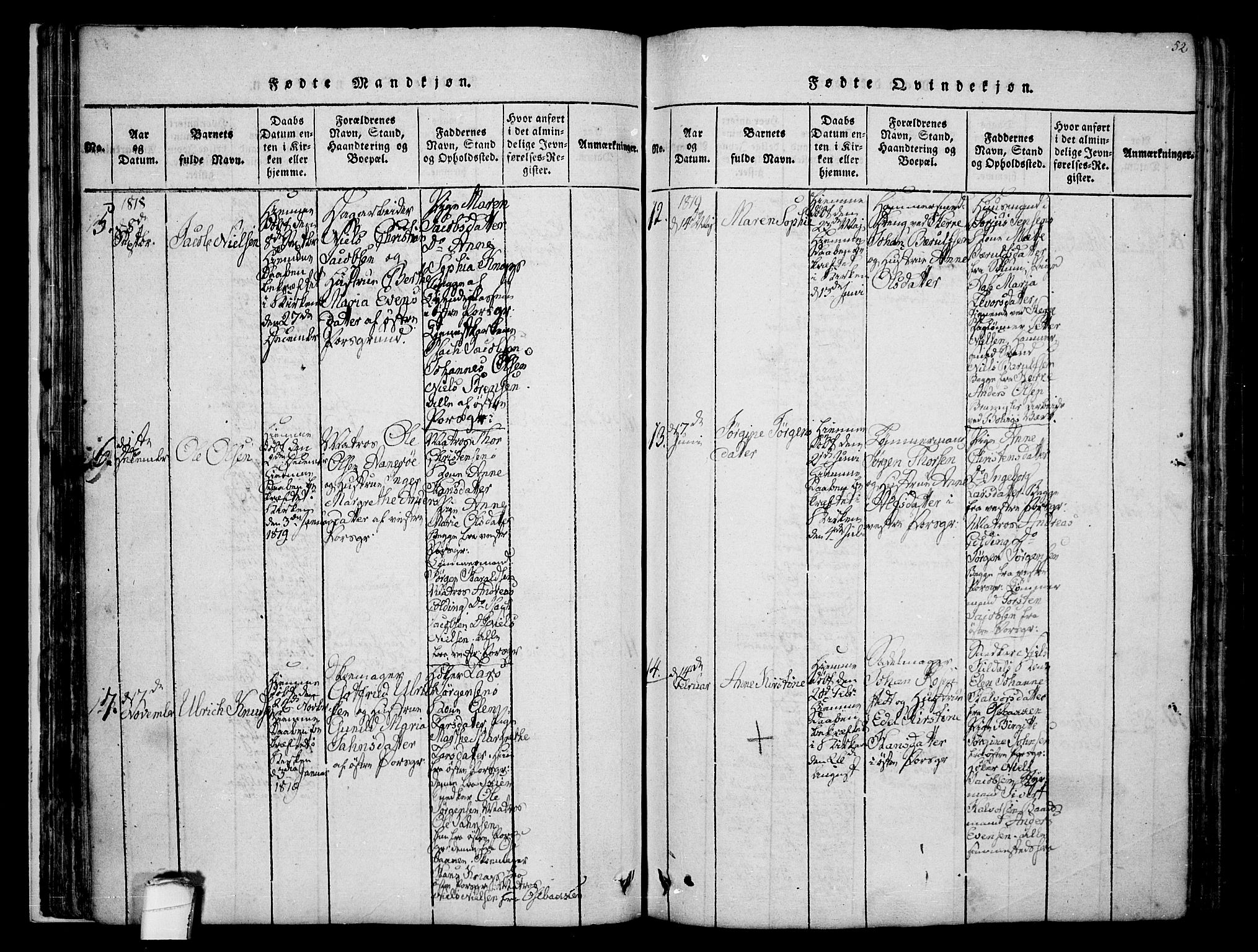 Porsgrunn kirkebøker , SAKO/A-104/F/Fa/L0004: Parish register (official) no. 4, 1814-1828, p. 52