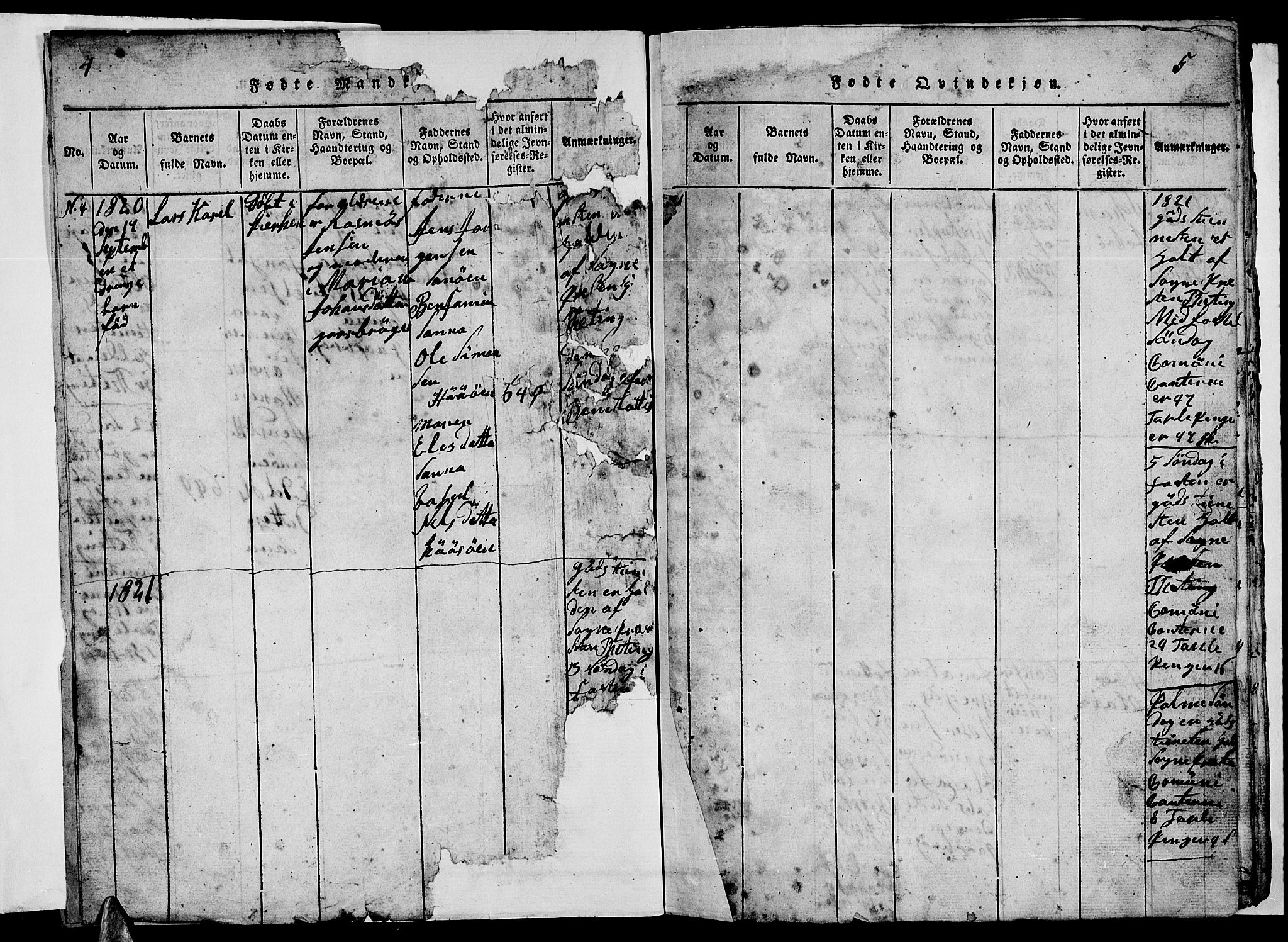 Ministerialprotokoller, klokkerbøker og fødselsregistre - Nordland, SAT/A-1459/840/L0581: Parish register (copy) no. 840C01, 1820-1873, p. 4-5