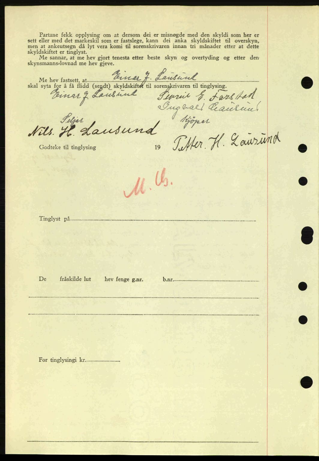 Nordre Sunnmøre sorenskriveri, AV/SAT-A-0006/1/2/2C/2Ca: Mortgage book no. A20a, 1945-1945, Diary no: : 998/1945