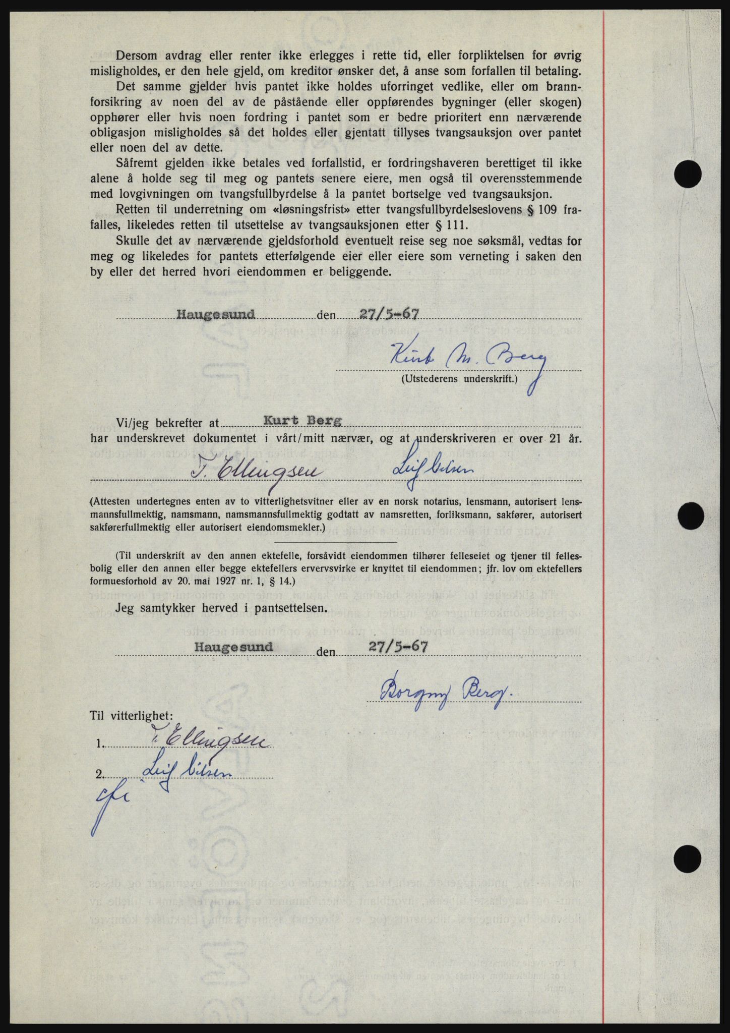 Haugesund tingrett, SAST/A-101415/01/II/IIC/L0056: Mortgage book no. B 56, 1966-1967, Diary no: : 1341/1967