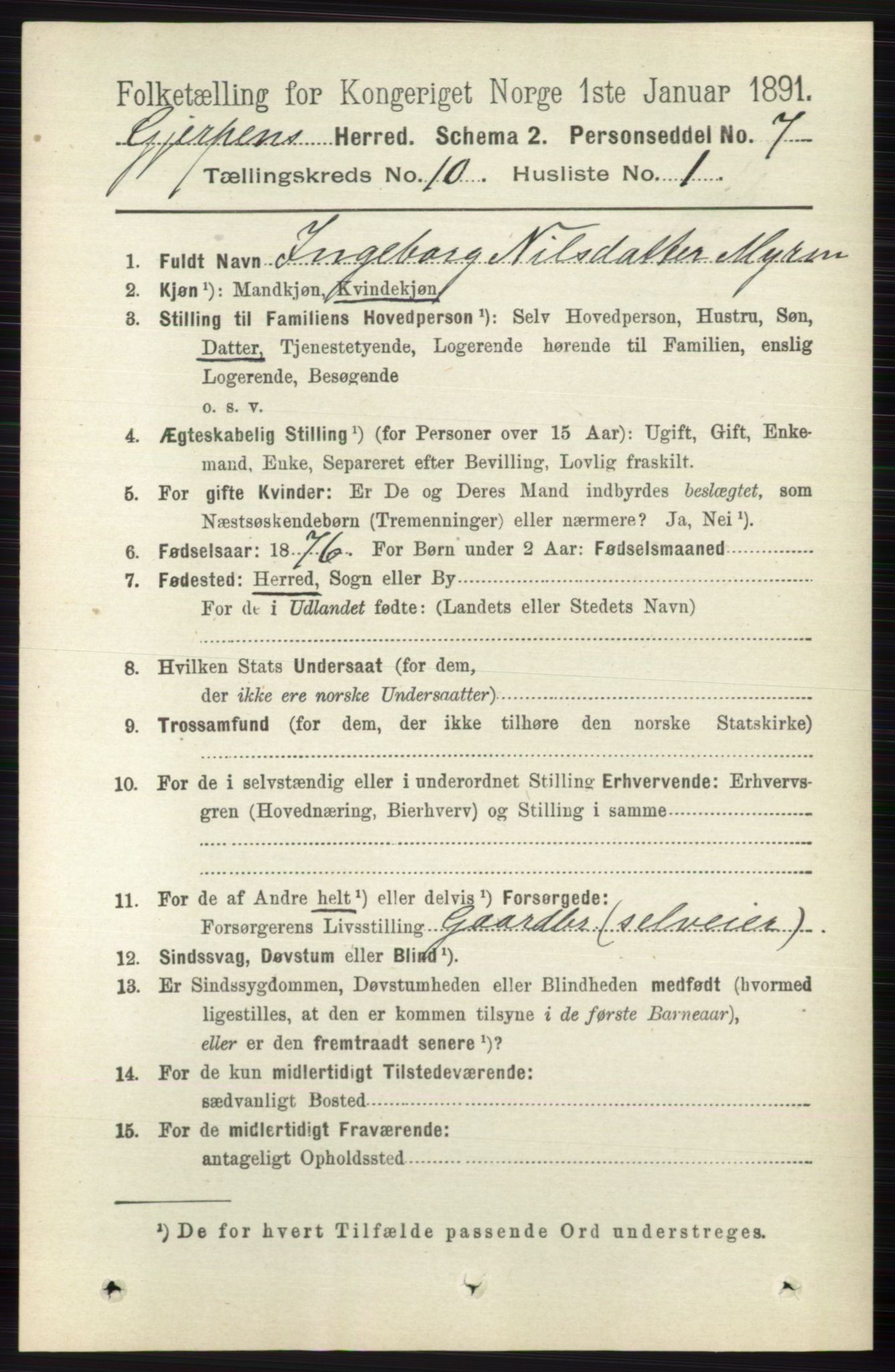 RA, 1891 census for 0812 Gjerpen, 1891, p. 6143