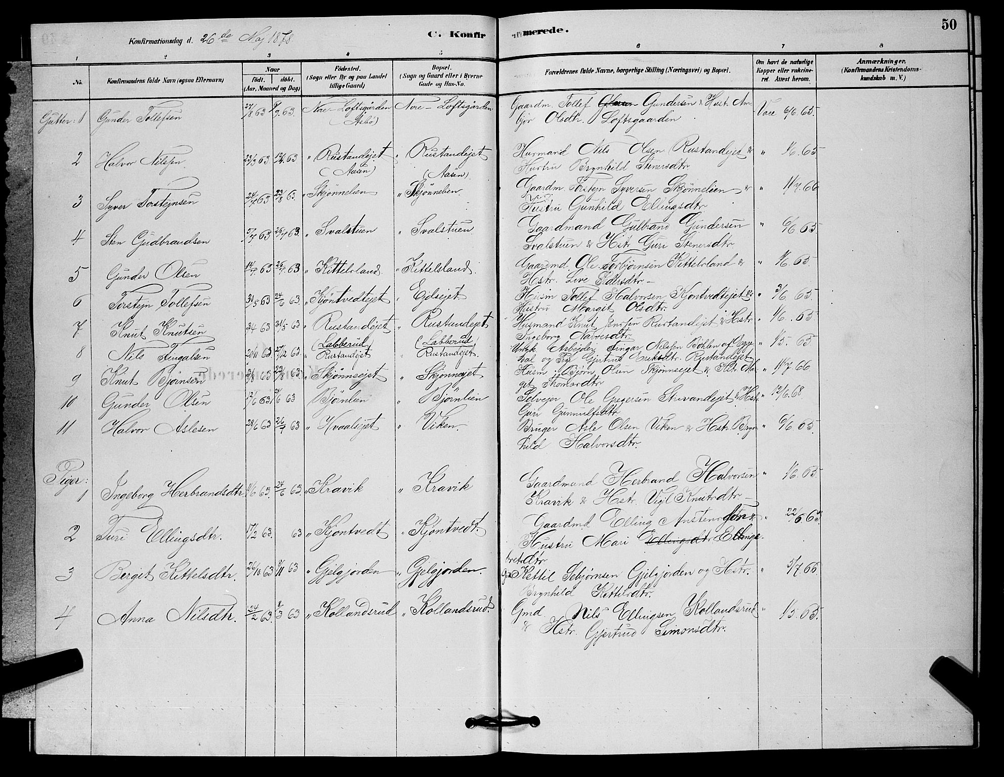 Nore kirkebøker, AV/SAKO-A-238/G/Ga/L0002: Parish register (copy) no. I 2, 1878-1885, p. 50