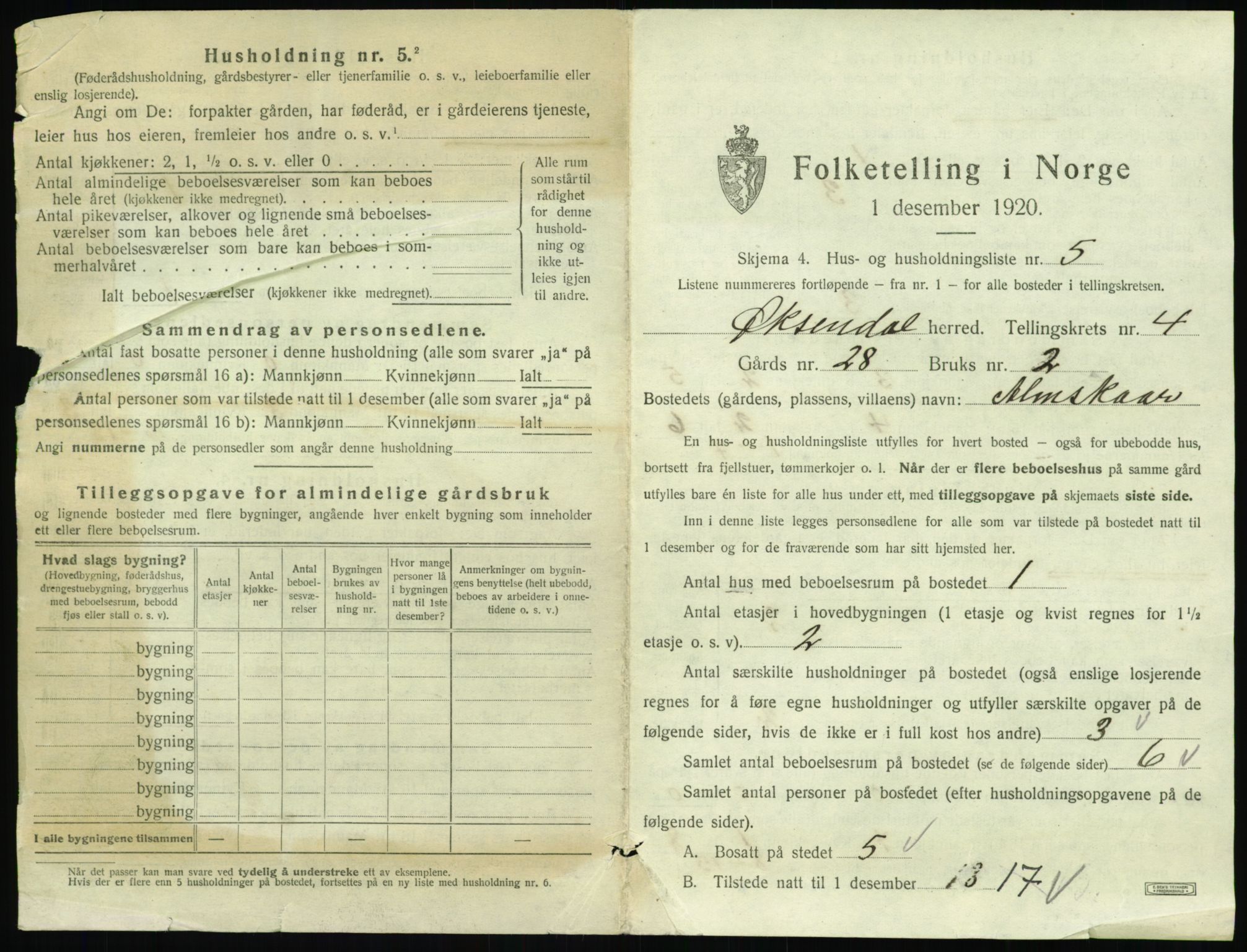 SAT, 1920 census for Øksendal, 1920, p. 237