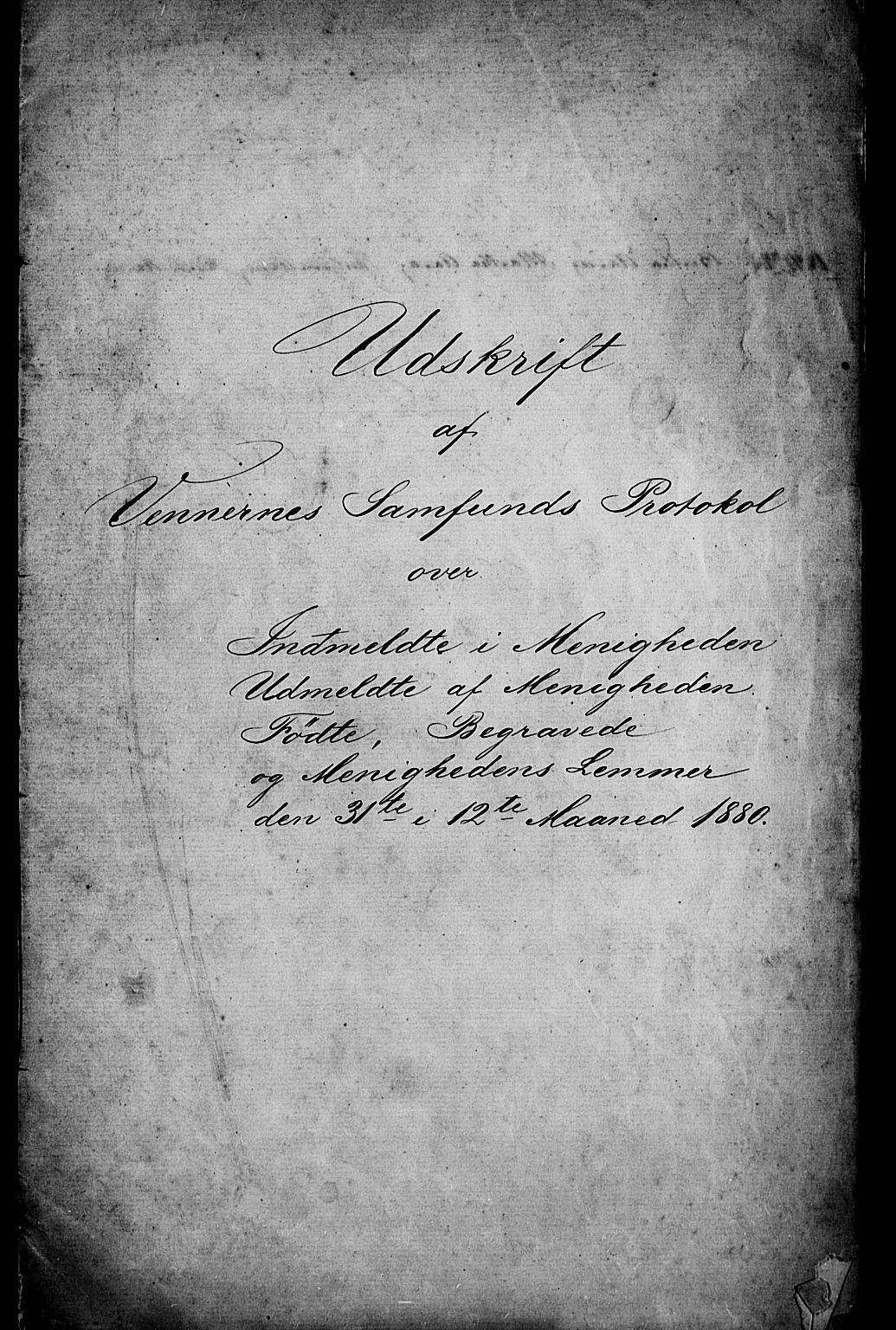 Pa 0160 - Vennenes Samfunn, Stavanger, AV/SAST-A-100269/F/Fc/L0002: Dissenter register no. 2, 1880-1891