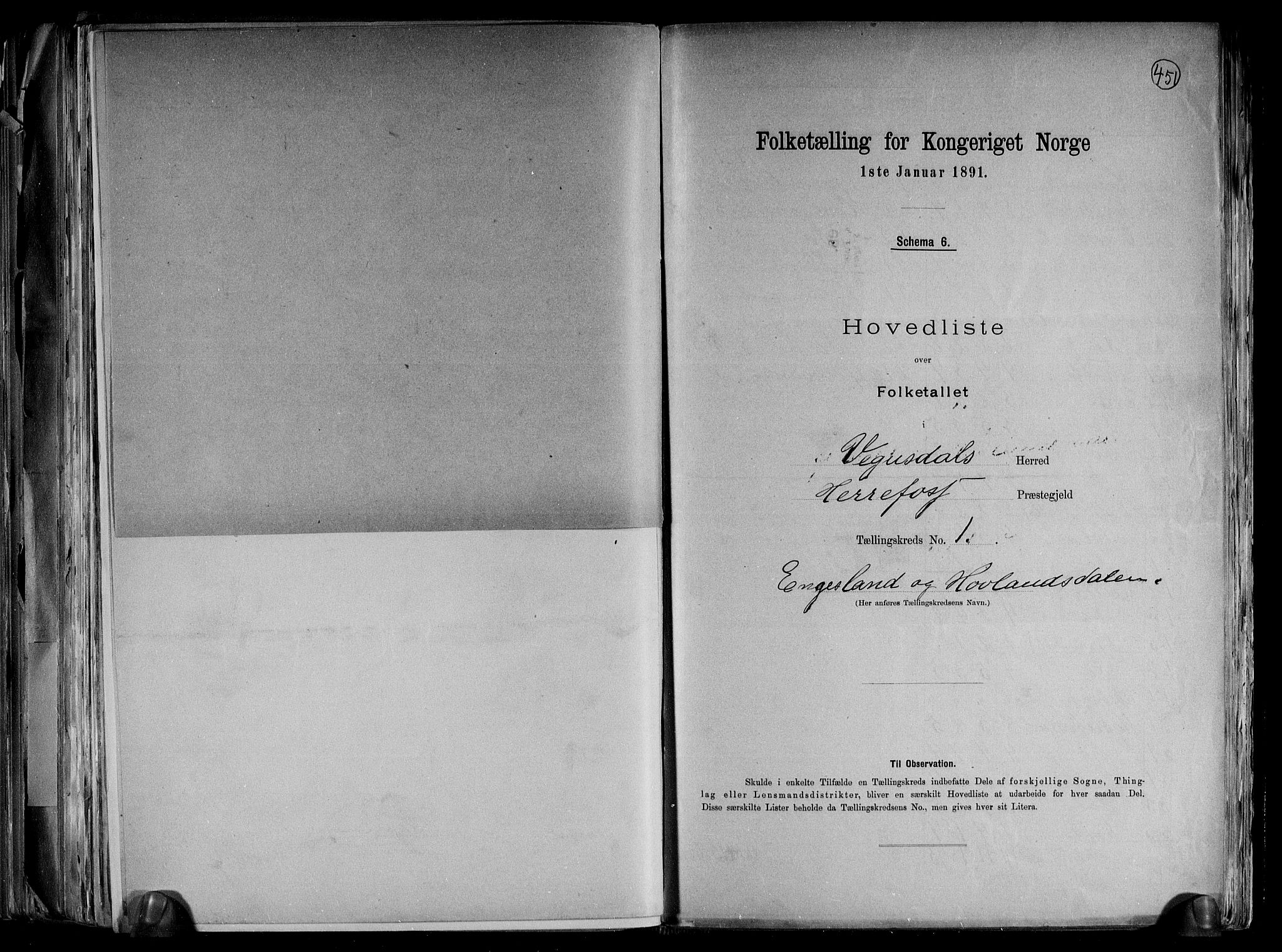 RA, 1891 census for 0934 Vegusdal, 1891, p. 5