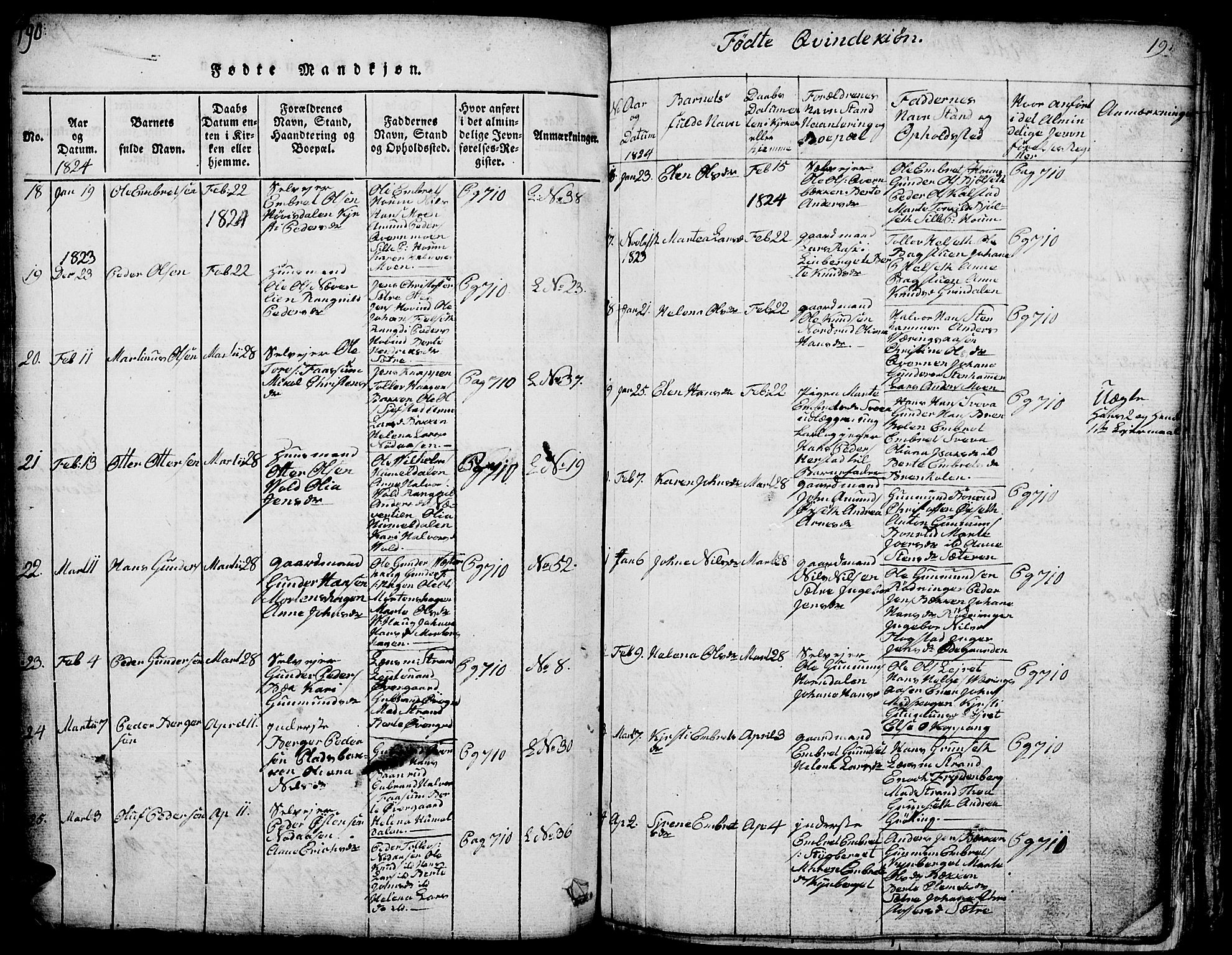 Elverum prestekontor, AV/SAH-PREST-044/H/Ha/Hab/L0001: Parish register (copy) no. 1, 1815-1829, p. 190-191