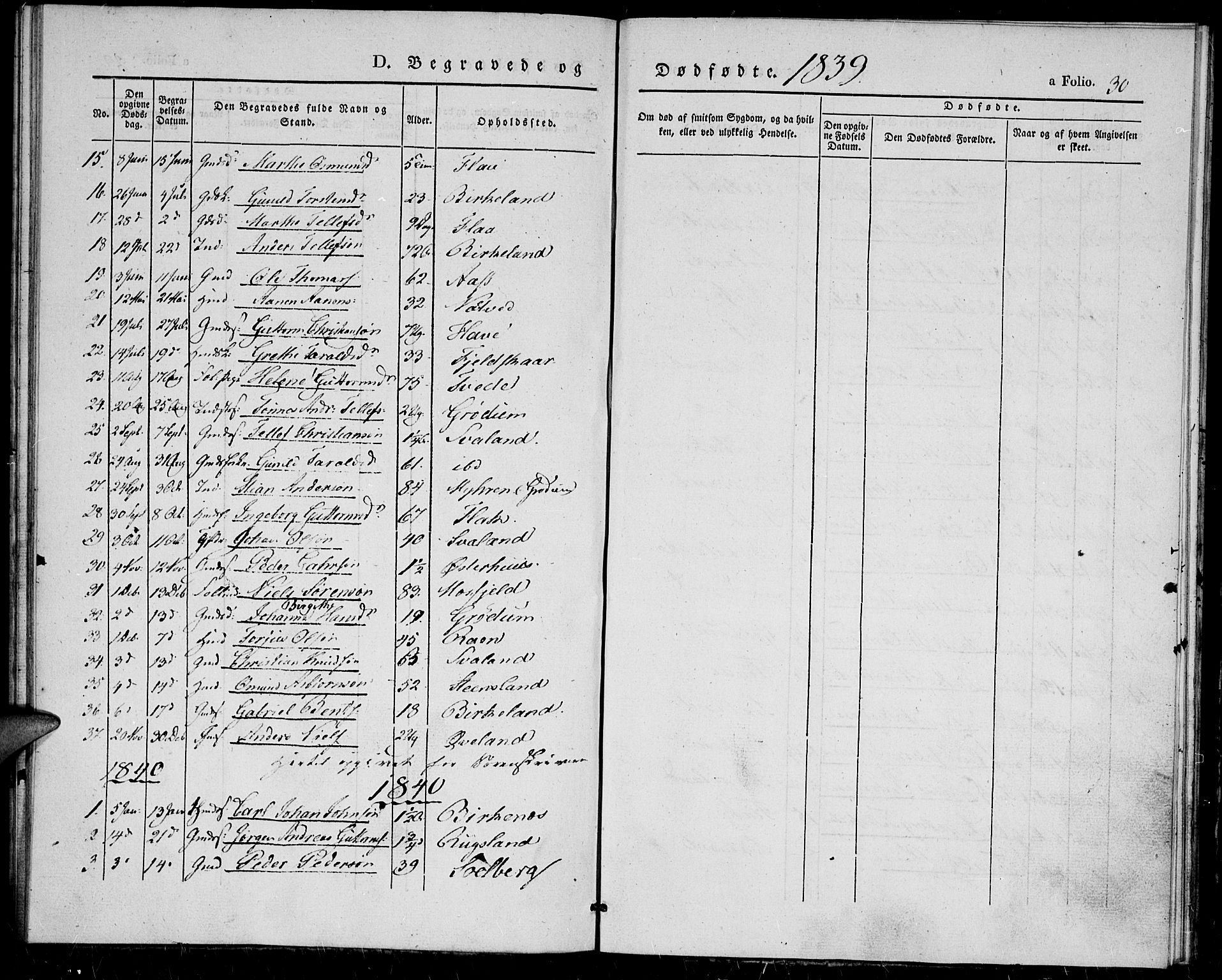 Birkenes sokneprestkontor, SAK/1111-0004/F/Fa/L0002: Parish register (official) no. A 2, 1839-1849, p. 30