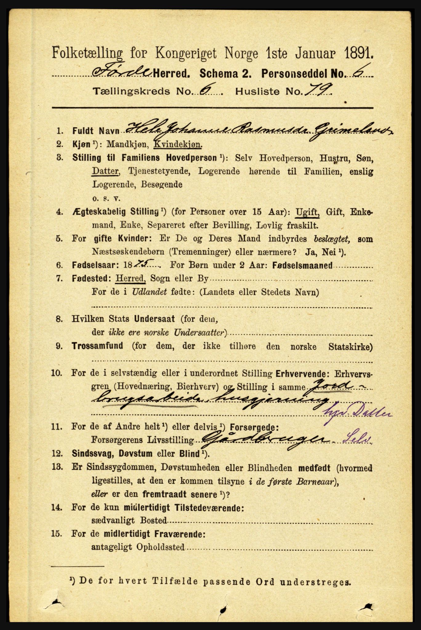 RA, 1891 census for 1432 Førde, 1891, p. 2440