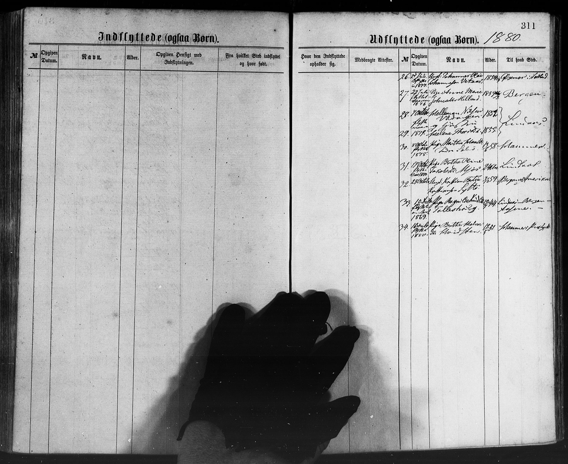 Manger sokneprestembete, SAB/A-76801/H/Haa: Parish register (official) no. A 8, 1871-1880, p. 311
