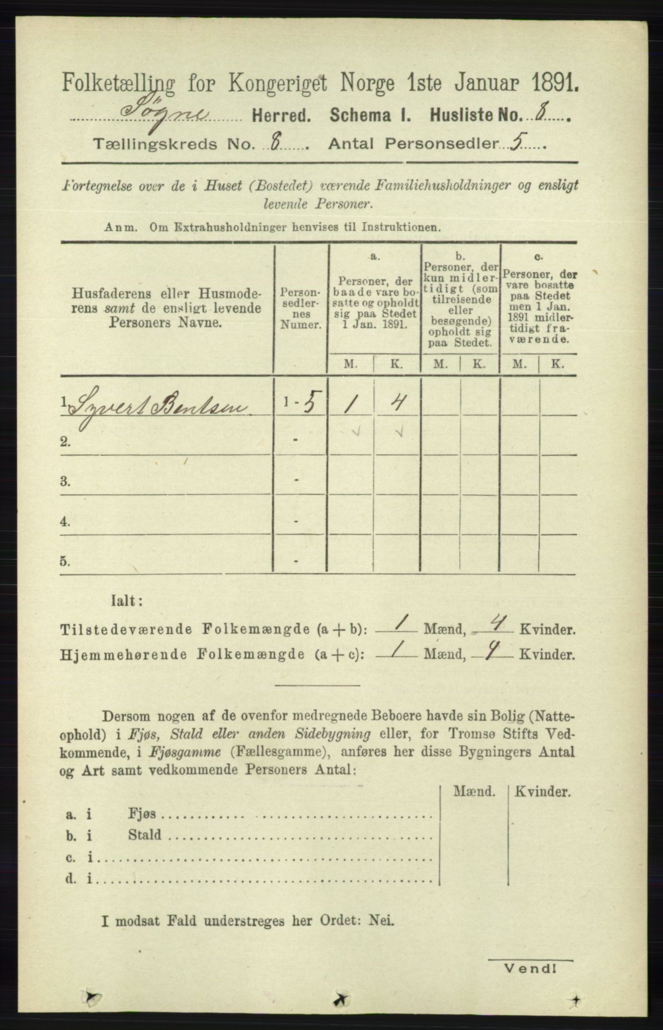 RA, 1891 census for 1018 Søgne, 1891, p. 2175