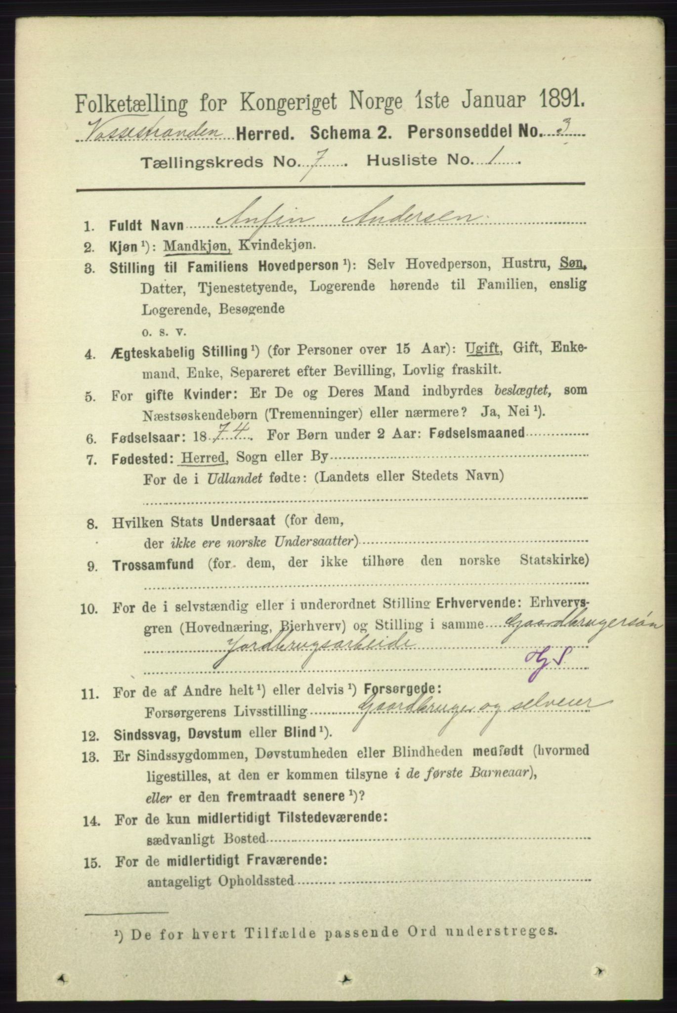 RA, 1891 census for 1236 Vossestrand, 1891, p. 2328