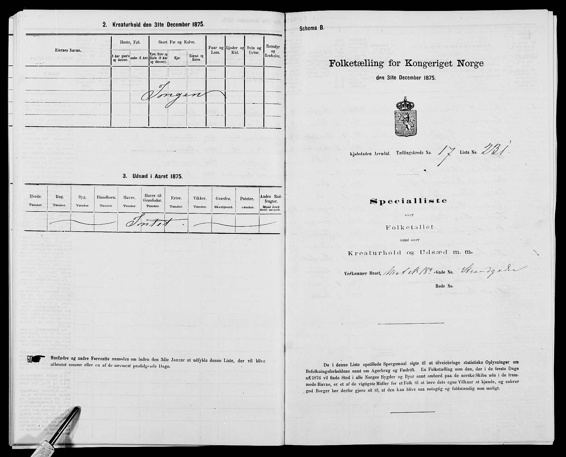 SAK, 1875 census for 0903P Arendal, 1875, p. 535
