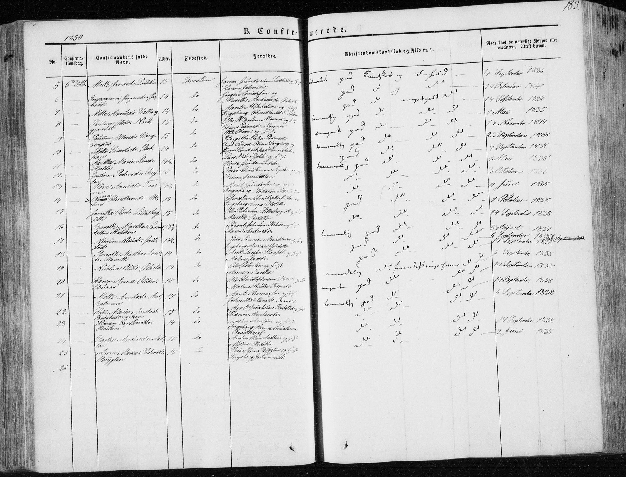 Ministerialprotokoller, klokkerbøker og fødselsregistre - Nord-Trøndelag, SAT/A-1458/713/L0115: Parish register (official) no. 713A06, 1838-1851, p. 183