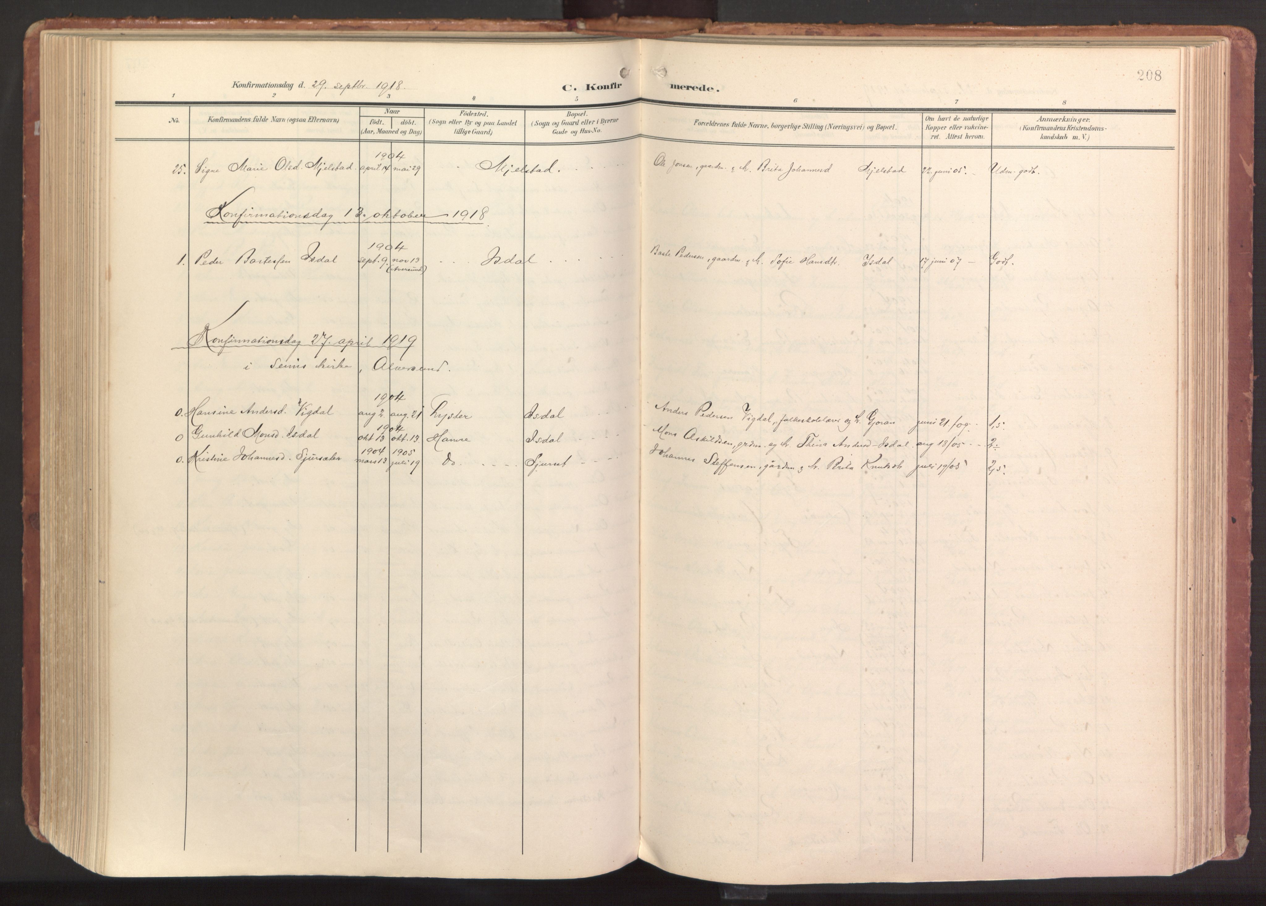 Hamre sokneprestembete, AV/SAB-A-75501/H/Ha/Haa/Haab/L0002: Parish register (official) no. B 2, 1905-1924, p. 208