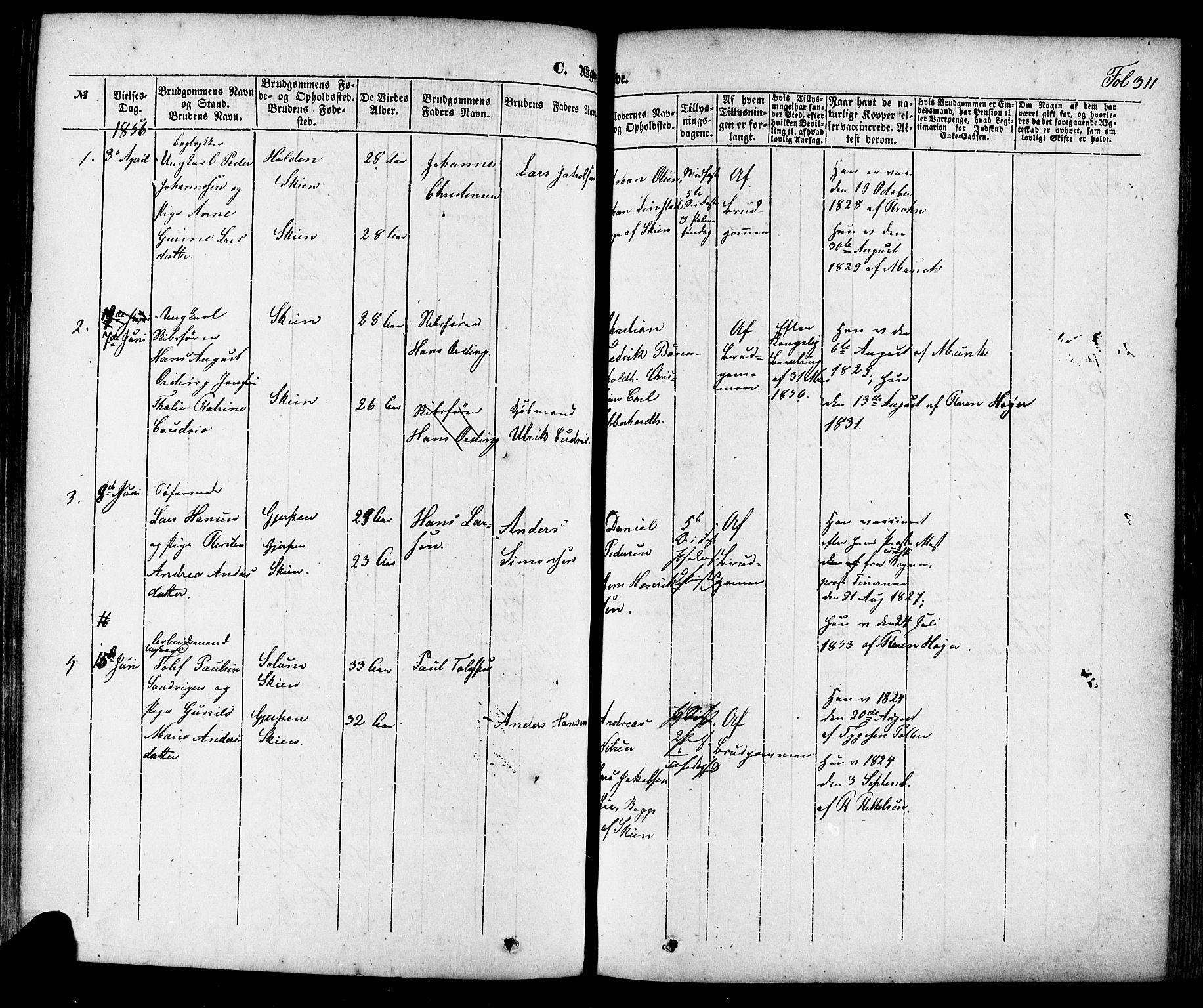 Skien kirkebøker, AV/SAKO-A-302/F/Fa/L0006a: Parish register (official) no. 6A, 1843-1856, p. 311