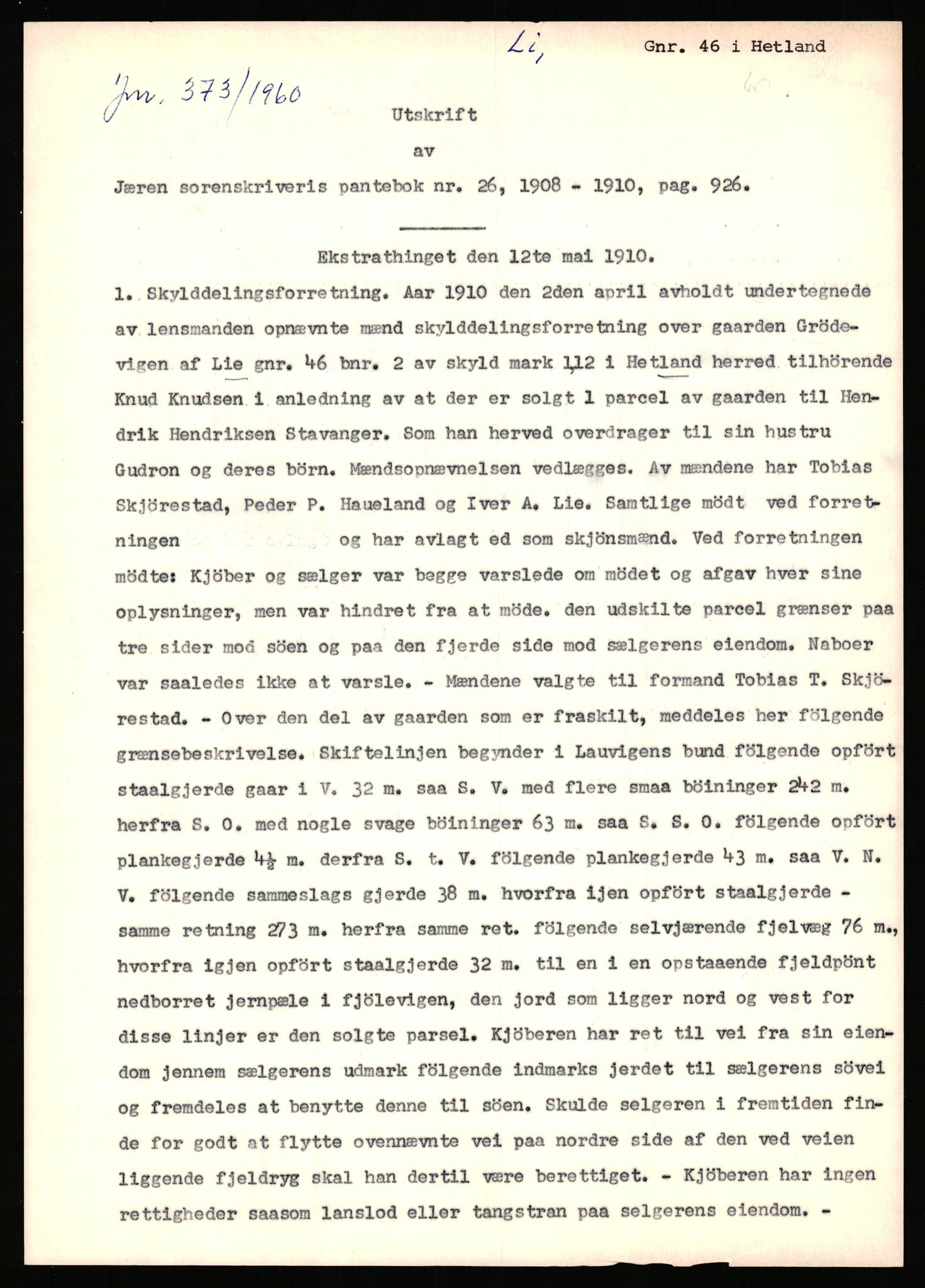 Statsarkivet i Stavanger, AV/SAST-A-101971/03/Y/Yj/L0053: Avskrifter sortert etter gårdsnavn: Leigvam - Liland, 1750-1930, p. 227