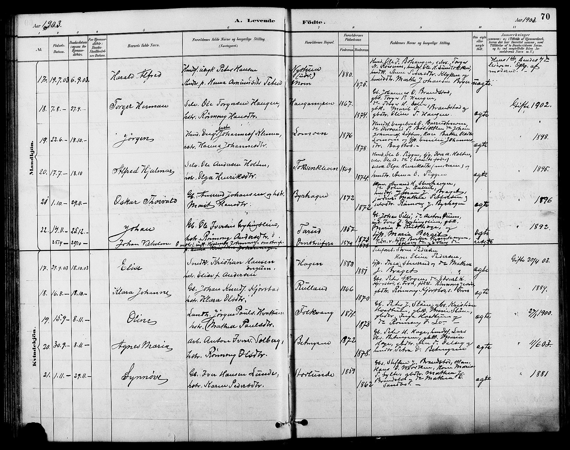 Nord-Fron prestekontor, SAH/PREST-080/H/Ha/Hab/L0004: Parish register (copy) no. 4, 1884-1914, p. 70
