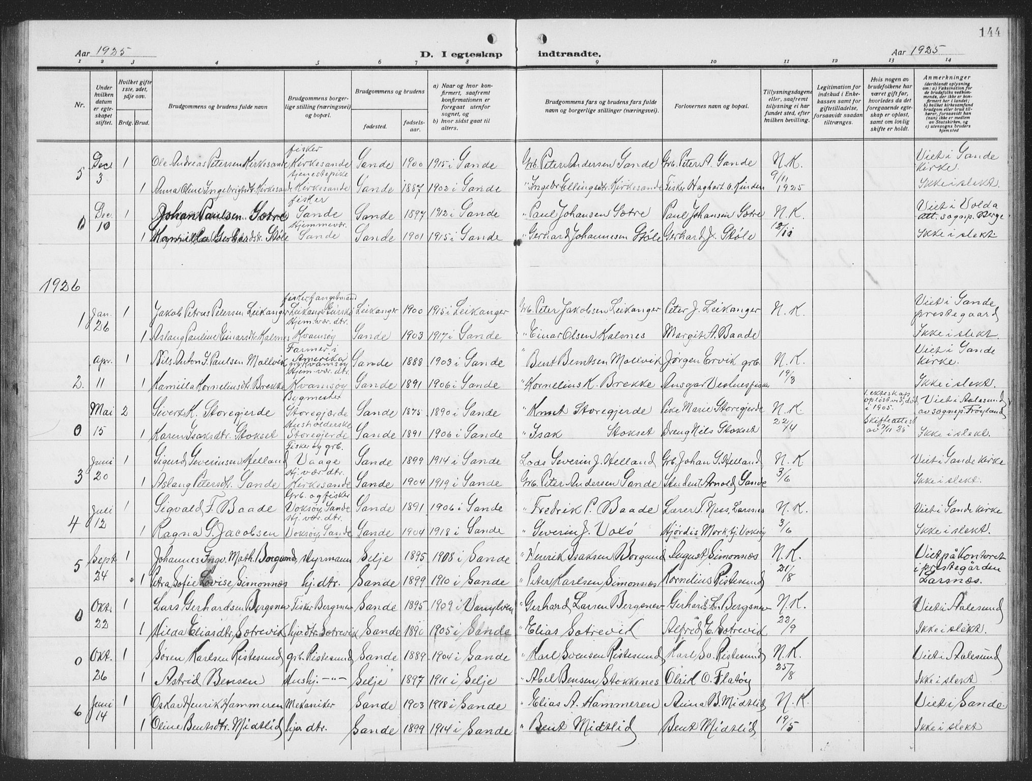 Ministerialprotokoller, klokkerbøker og fødselsregistre - Møre og Romsdal, SAT/A-1454/503/L0051: Parish register (copy) no. 503C06, 1923-1938, p. 144