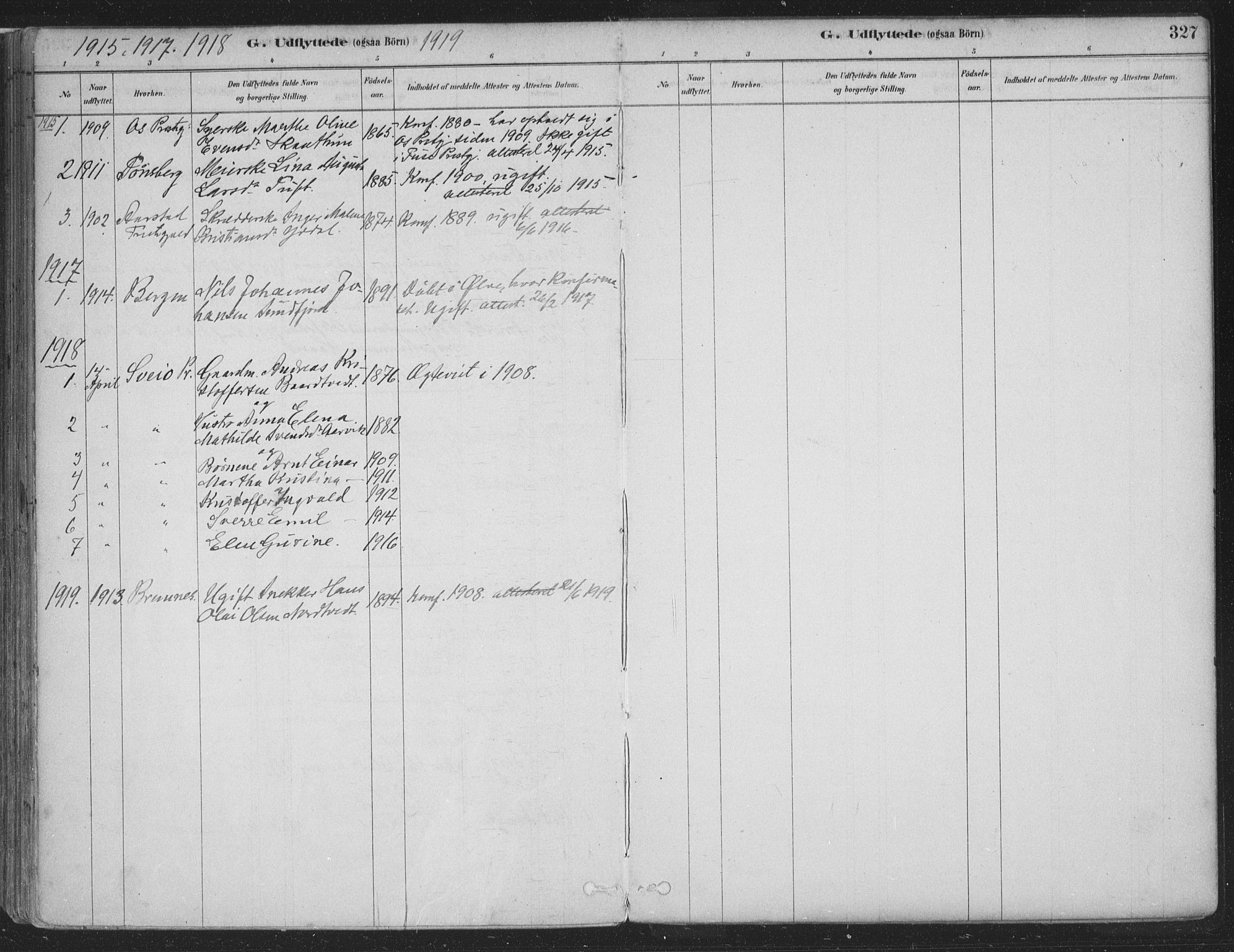 Fusa sokneprestembete, SAB/A-75401/H/Haa: Parish register (official) no. D 1, 1880-1938, p. 327