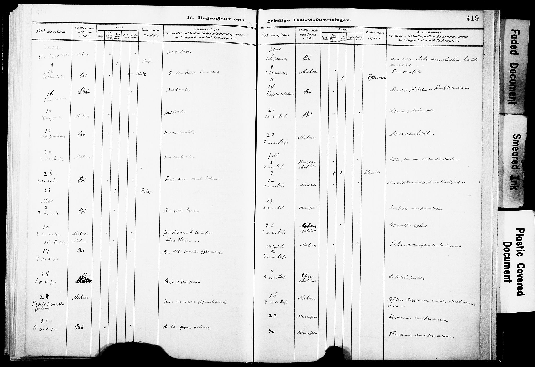 Ministerialprotokoller, klokkerbøker og fødselsregistre - Nordland, AV/SAT-A-1459/891/L1305: Parish register (official) no. 891A10, 1895-1921, p. 419