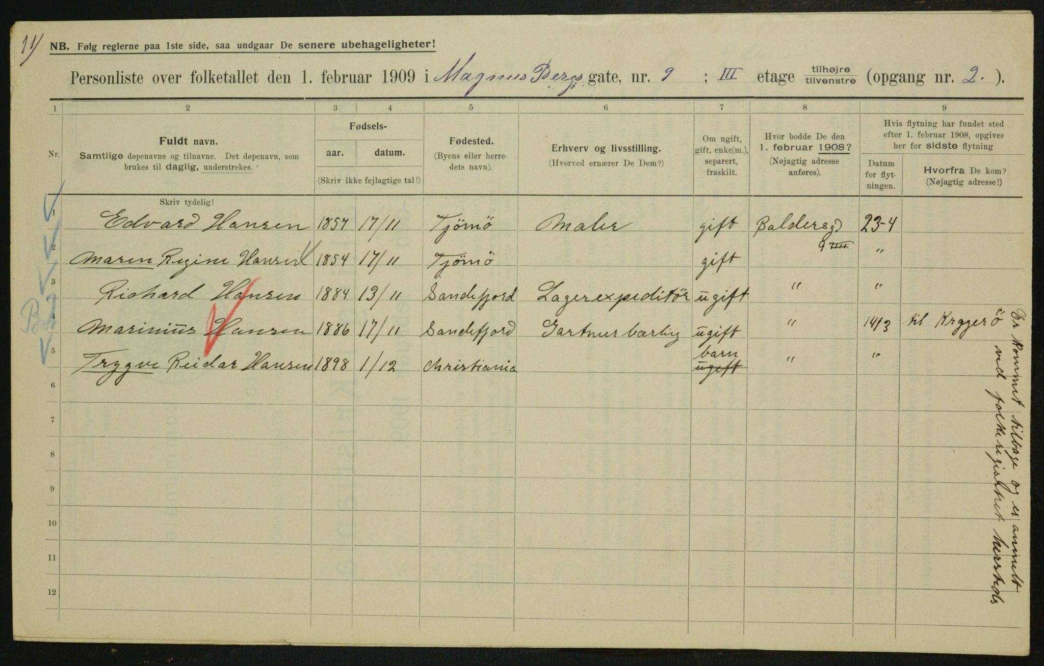 OBA, Municipal Census 1909 for Kristiania, 1909, p. 53832