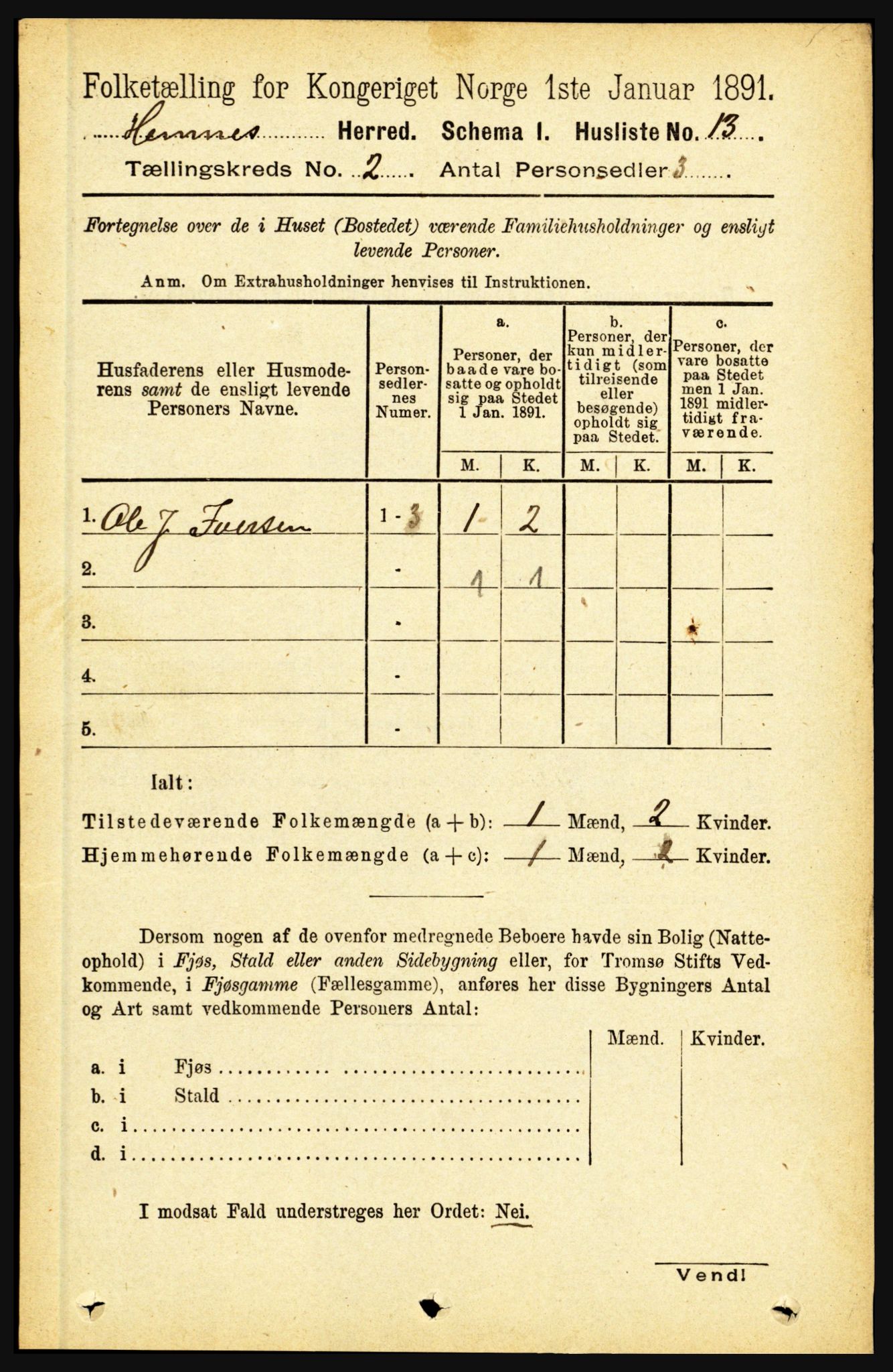 RA, 1891 census for 1832 Hemnes, 1891, p. 1225