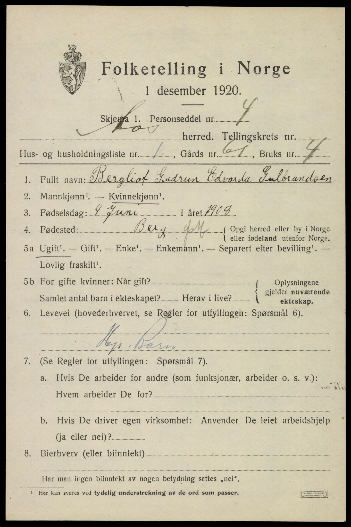 SAO, 1920 census for Ås, 1920, p. 4732