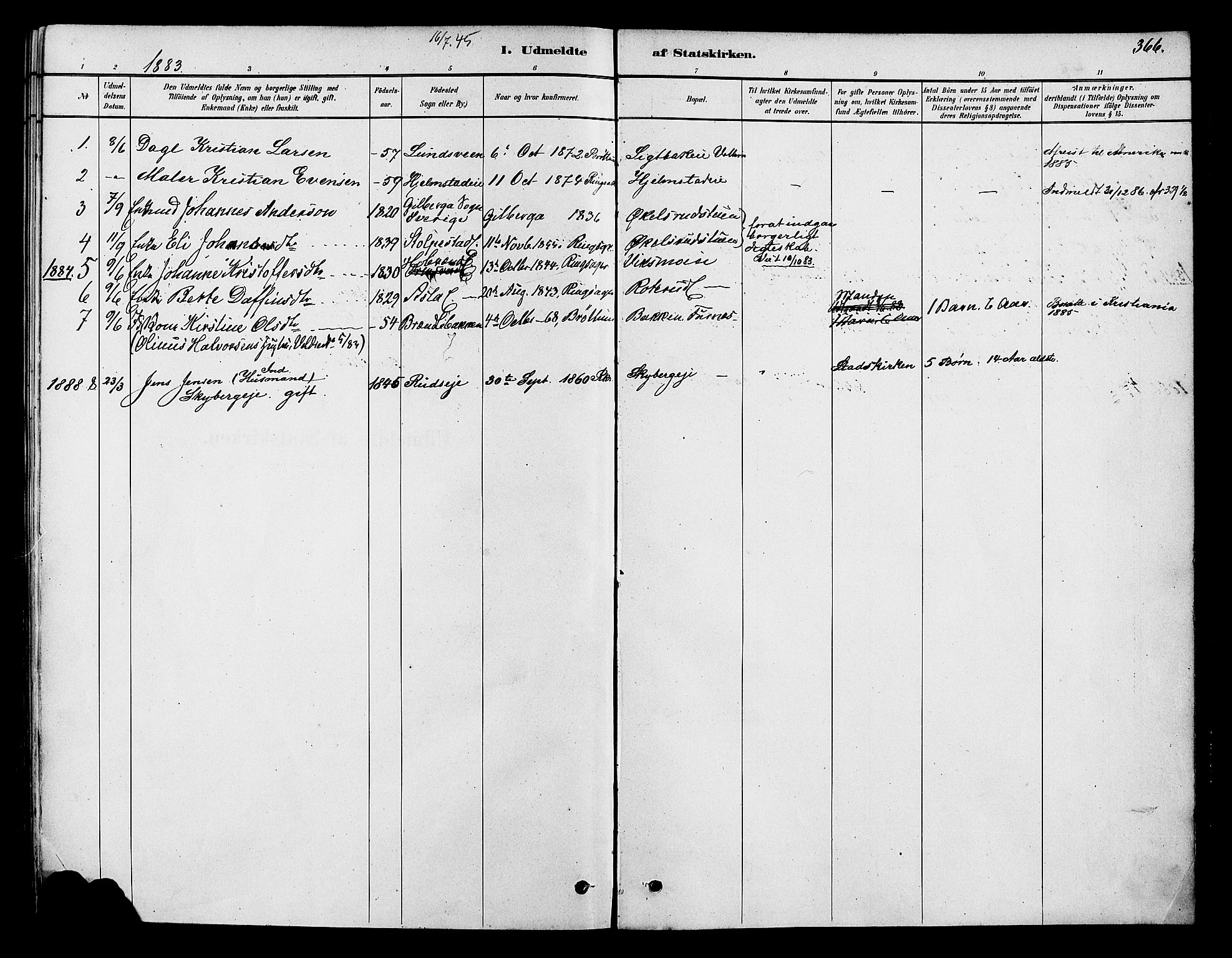 Ringsaker prestekontor, SAH/PREST-014/K/Ka/L0012: Parish register (official) no. 12, 1879-1890, p. 366