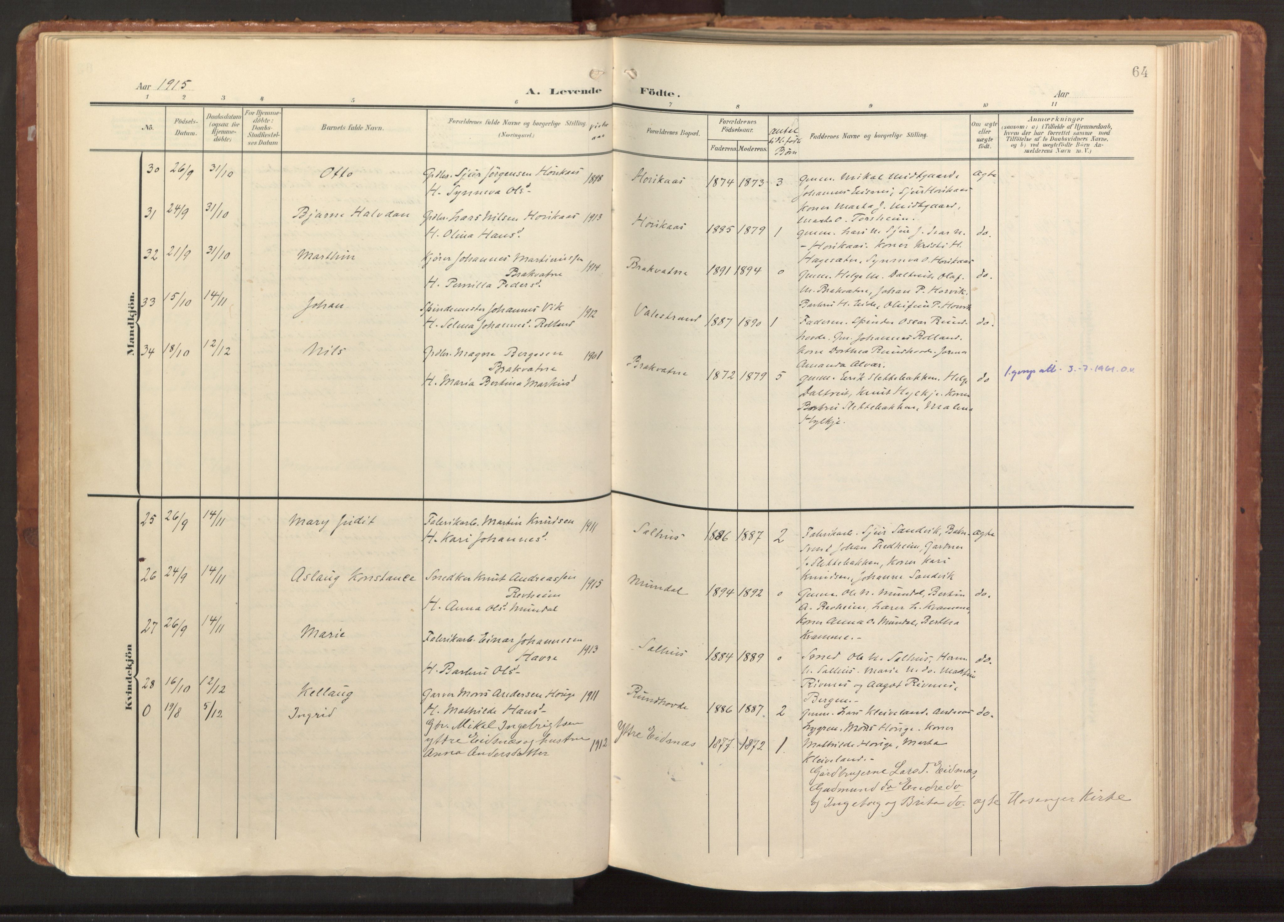 Hamre sokneprestembete, AV/SAB-A-75501/H/Ha/Haa/Haab/L0002: Parish register (official) no. B 2, 1905-1924, p. 64