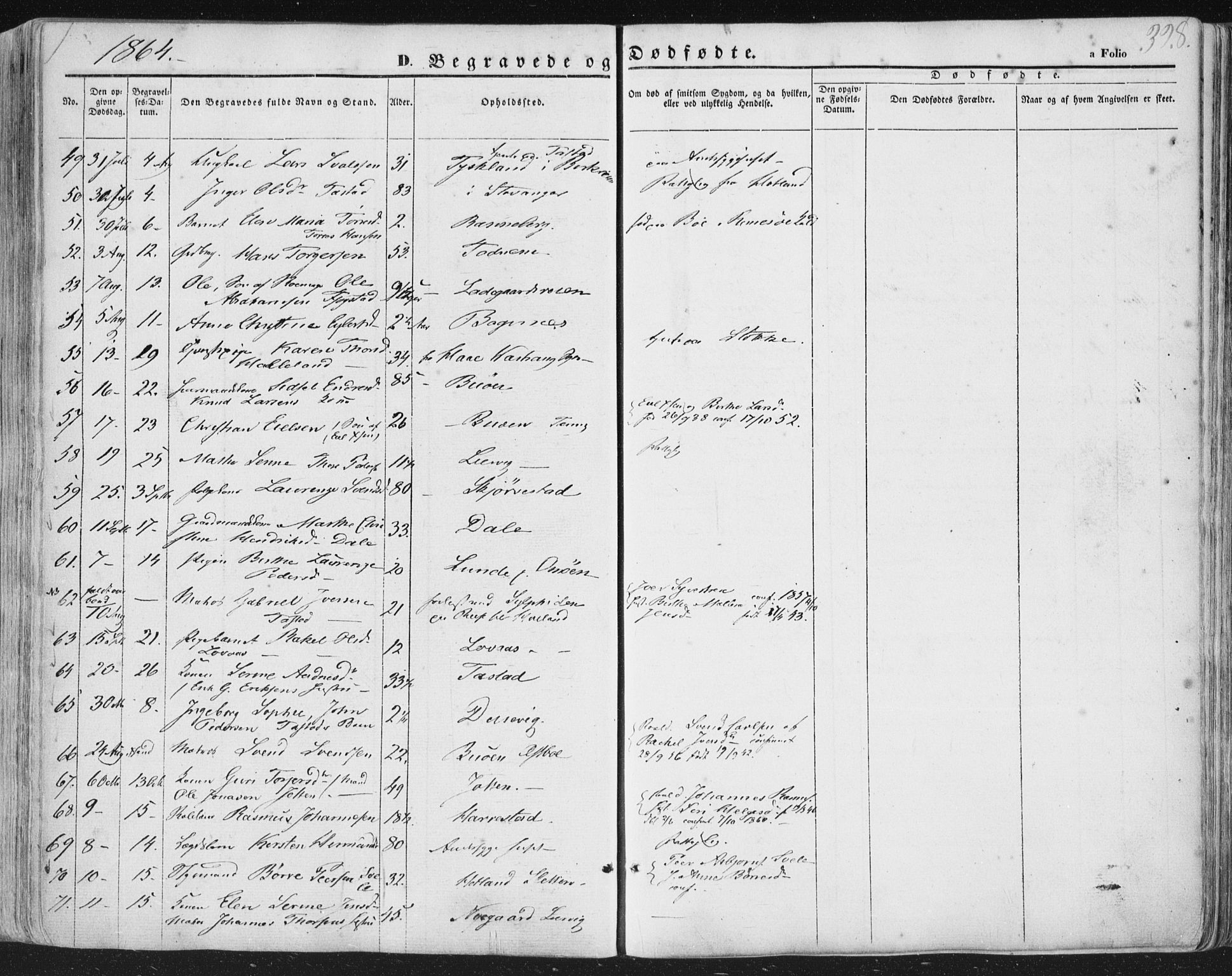 Hetland sokneprestkontor, AV/SAST-A-101826/30/30BA/L0002: Parish register (official) no. A 2, 1849-1869, p. 328