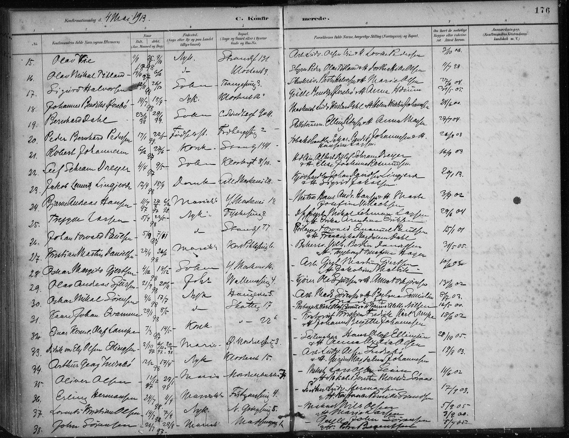 Nykirken Sokneprestembete, SAB/A-77101/H/Haa/L0027: Parish register (official) no. C 6, 1886-1913, p. 176