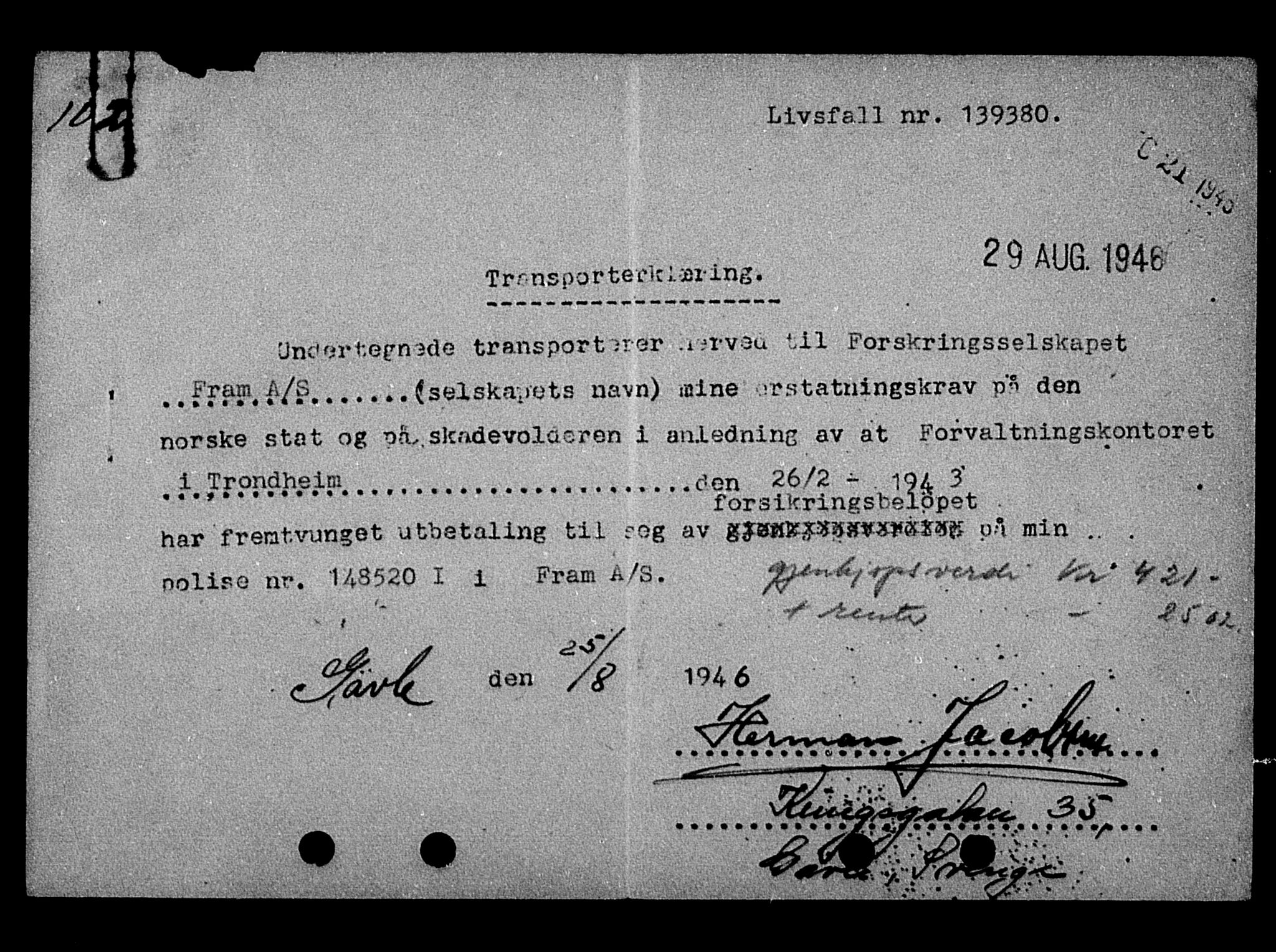 Justisdepartementet, Tilbakeføringskontoret for inndratte formuer, AV/RA-S-1564/H/Hc/Hca/L0899: --, 1945-1947, p. 19