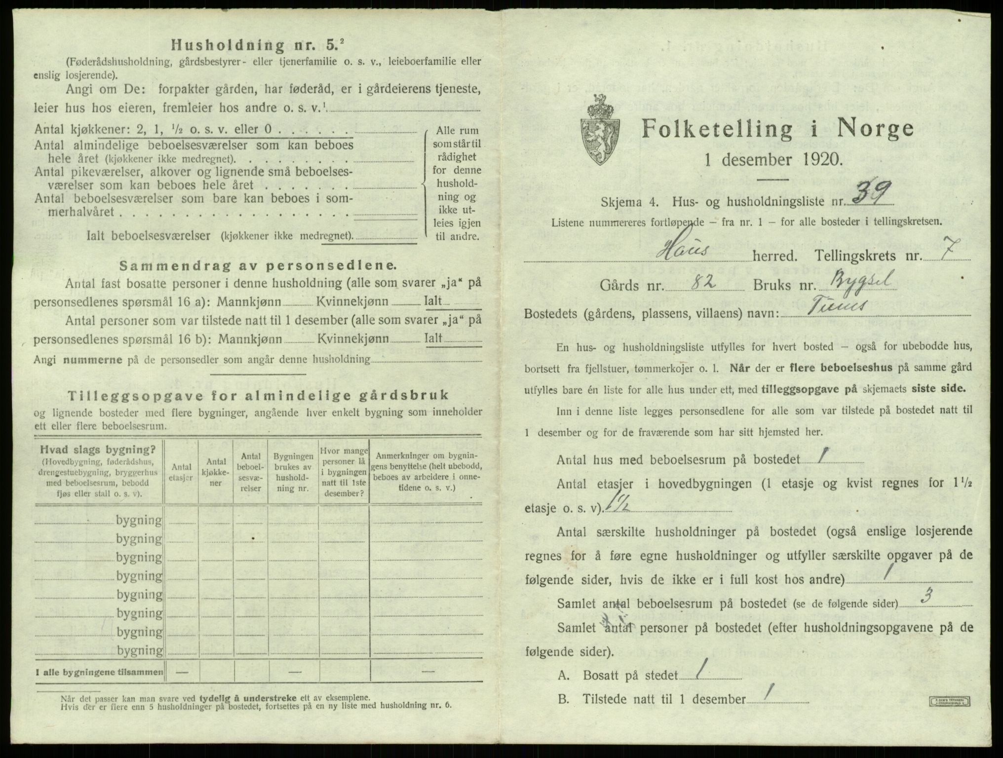 SAB, 1920 census for Haus, 1920, p. 497