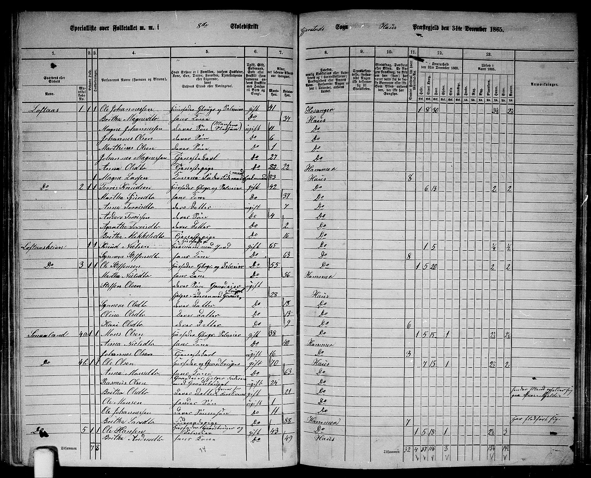 RA, 1865 census for Haus, 1865, p. 150