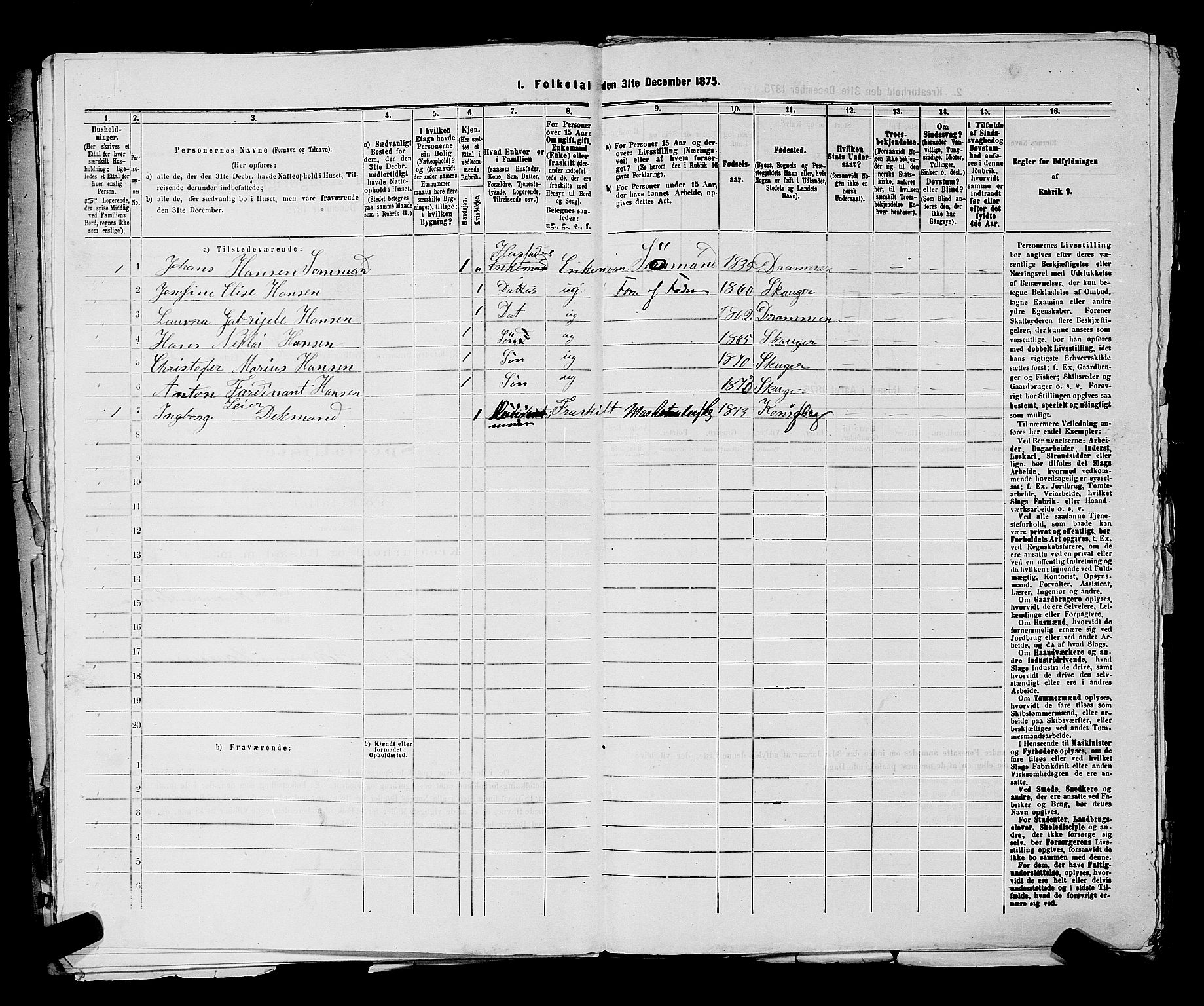 SAKO, 1875 census for 0602 Drammen, 1875, p. 3711