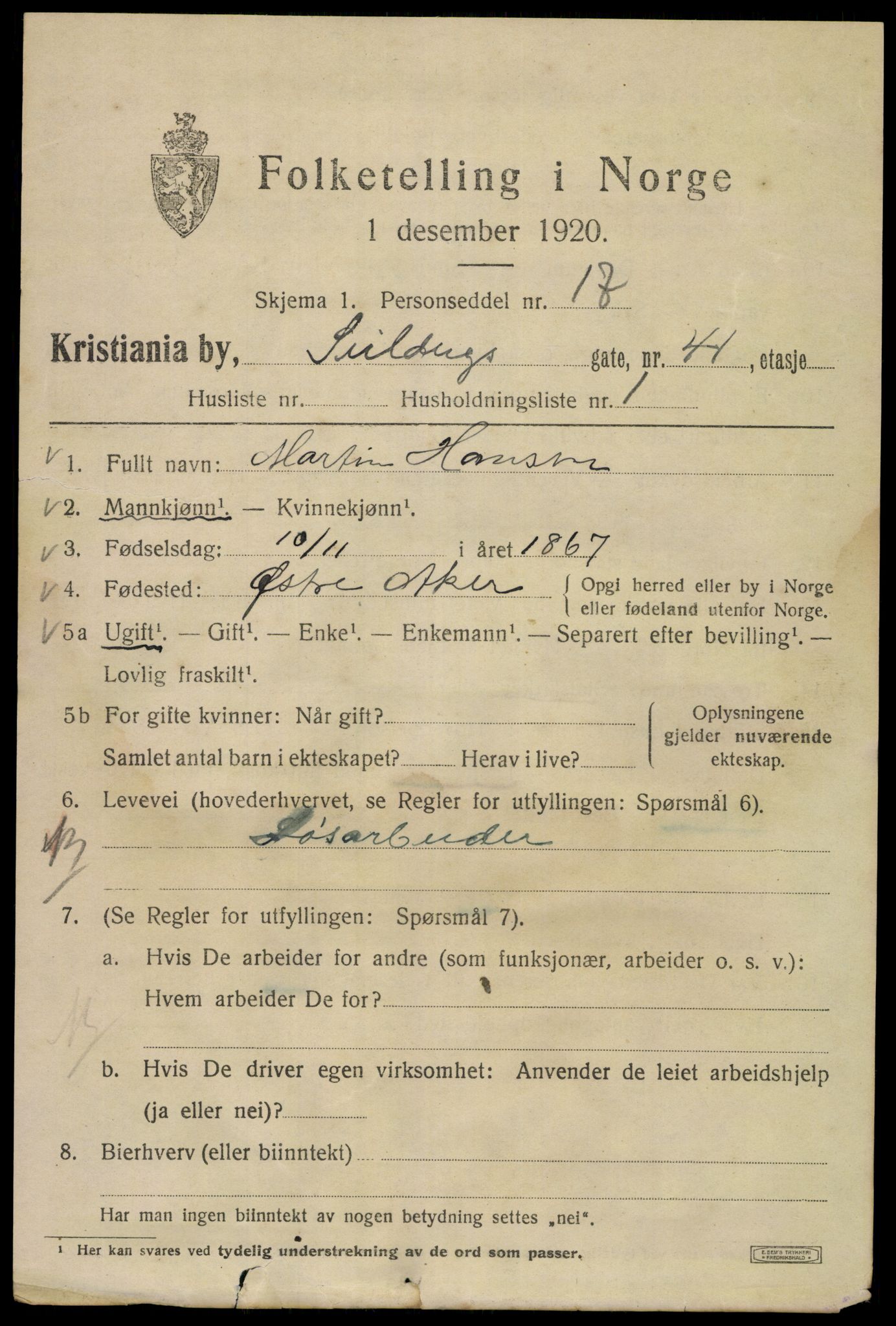 SAO, 1920 census for Kristiania, 1920, p. 508869