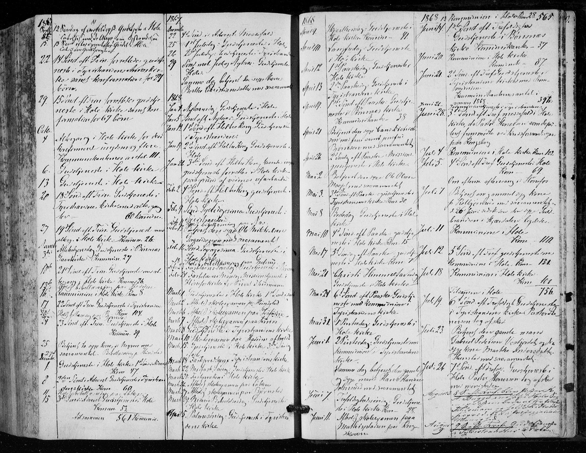 Hole kirkebøker, SAKO/A-228/F/Fa/L0006: Parish register (official) no. I 6, 1852-1872, p. 565