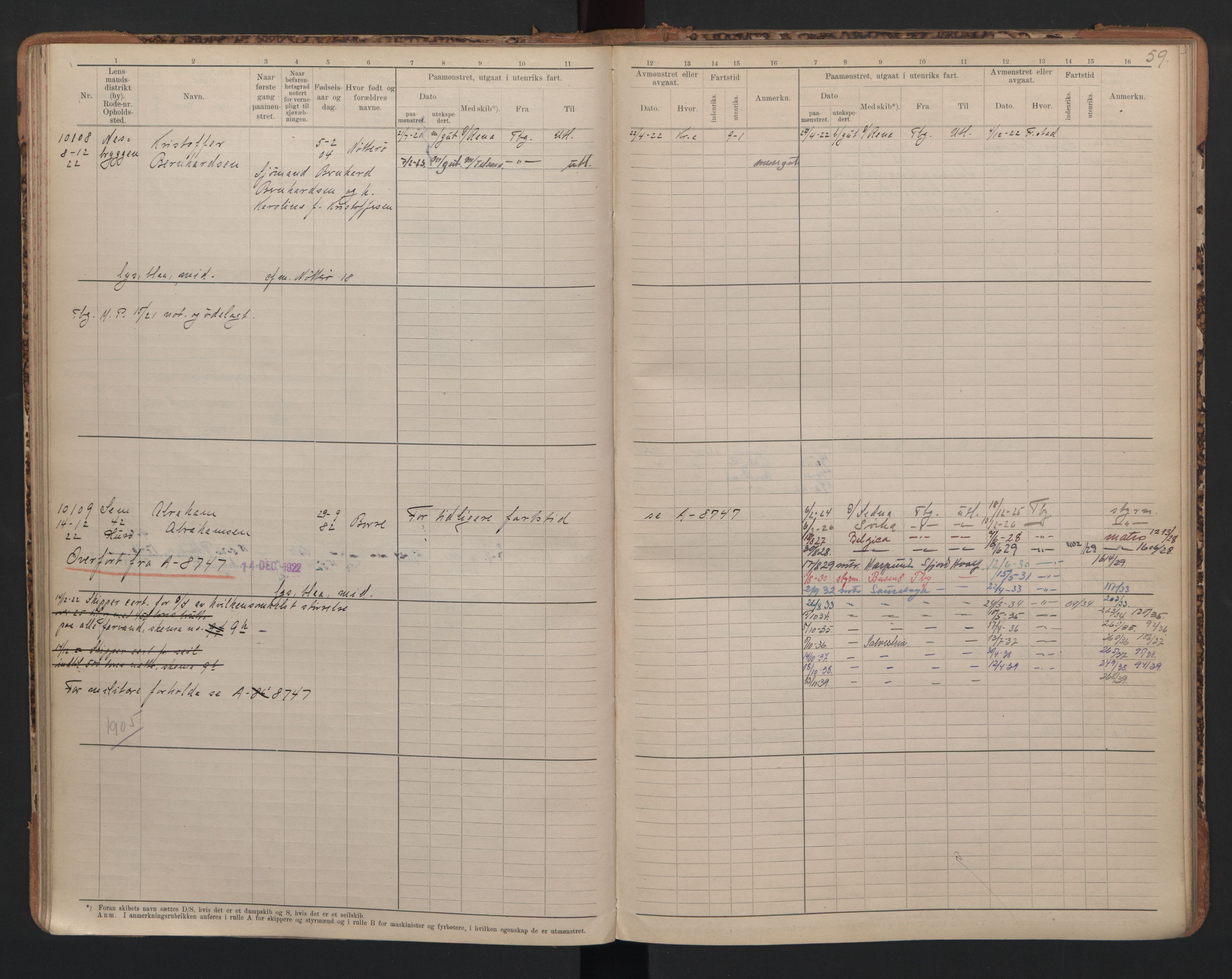 Tønsberg innrulleringskontor, AV/SAKO-A-786/F/Fc/Fcb/L0010: Hovedrulle Patent nr. 9993-1923, 1922-1923, p. 59