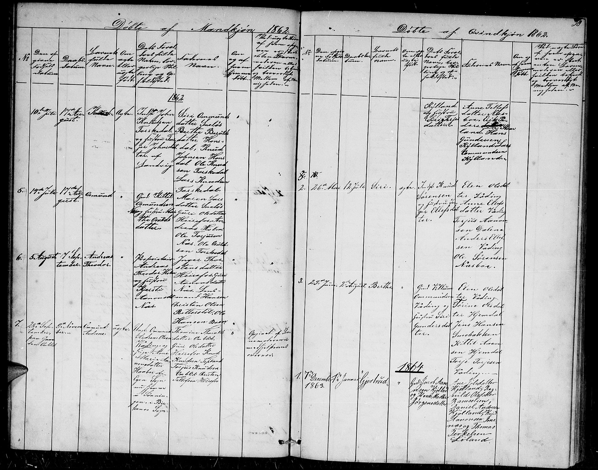 Herefoss sokneprestkontor, SAK/1111-0019/F/Fb/Fba/L0001: Parish register (copy) no. B 1, 1851-1868, p. 30