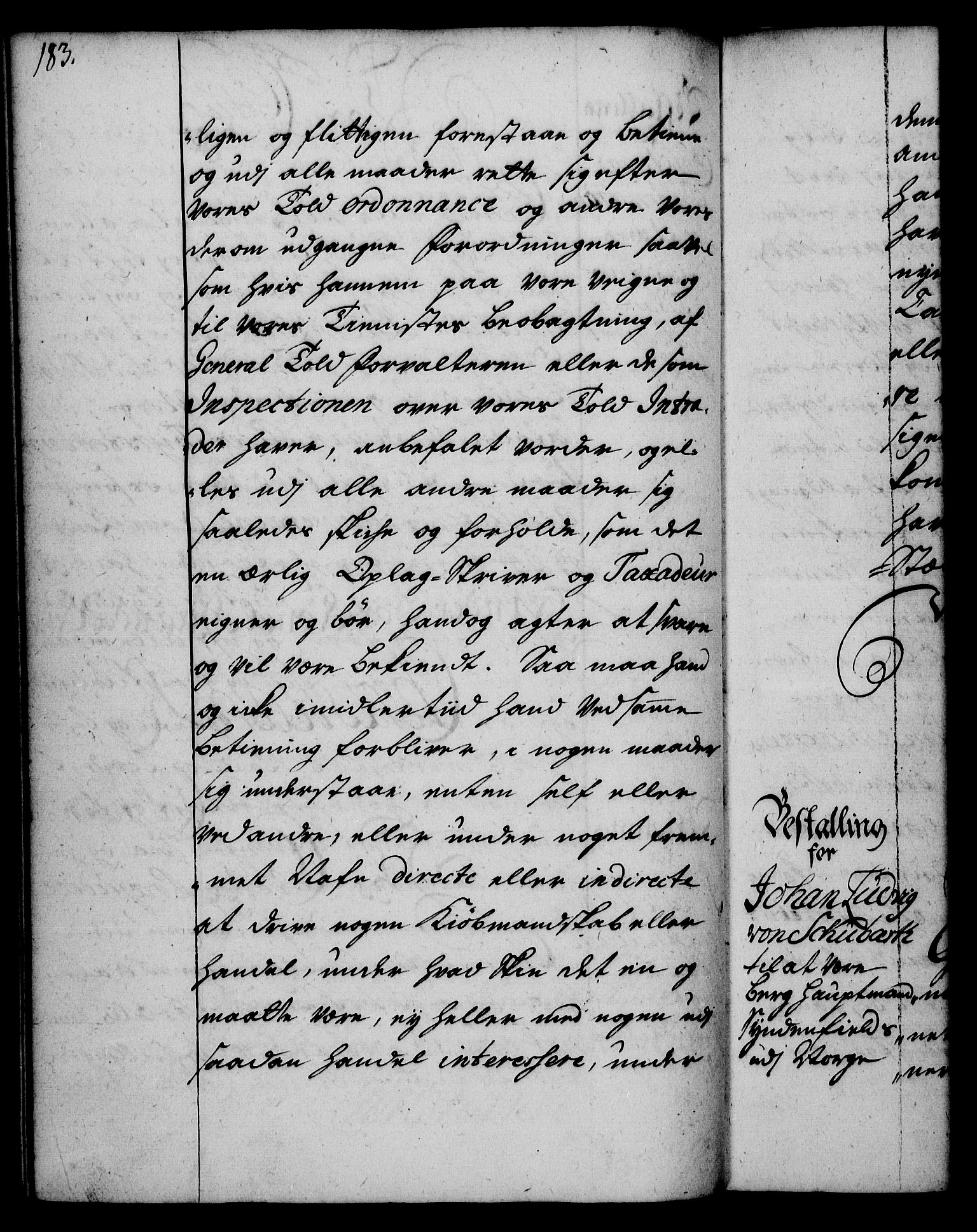 Rentekammeret, Kammerkanselliet, RA/EA-3111/G/Gg/Gge/L0002: Norsk bestallingsprotokoll med register (merket RK 53.26), 1730-1744, p. 183