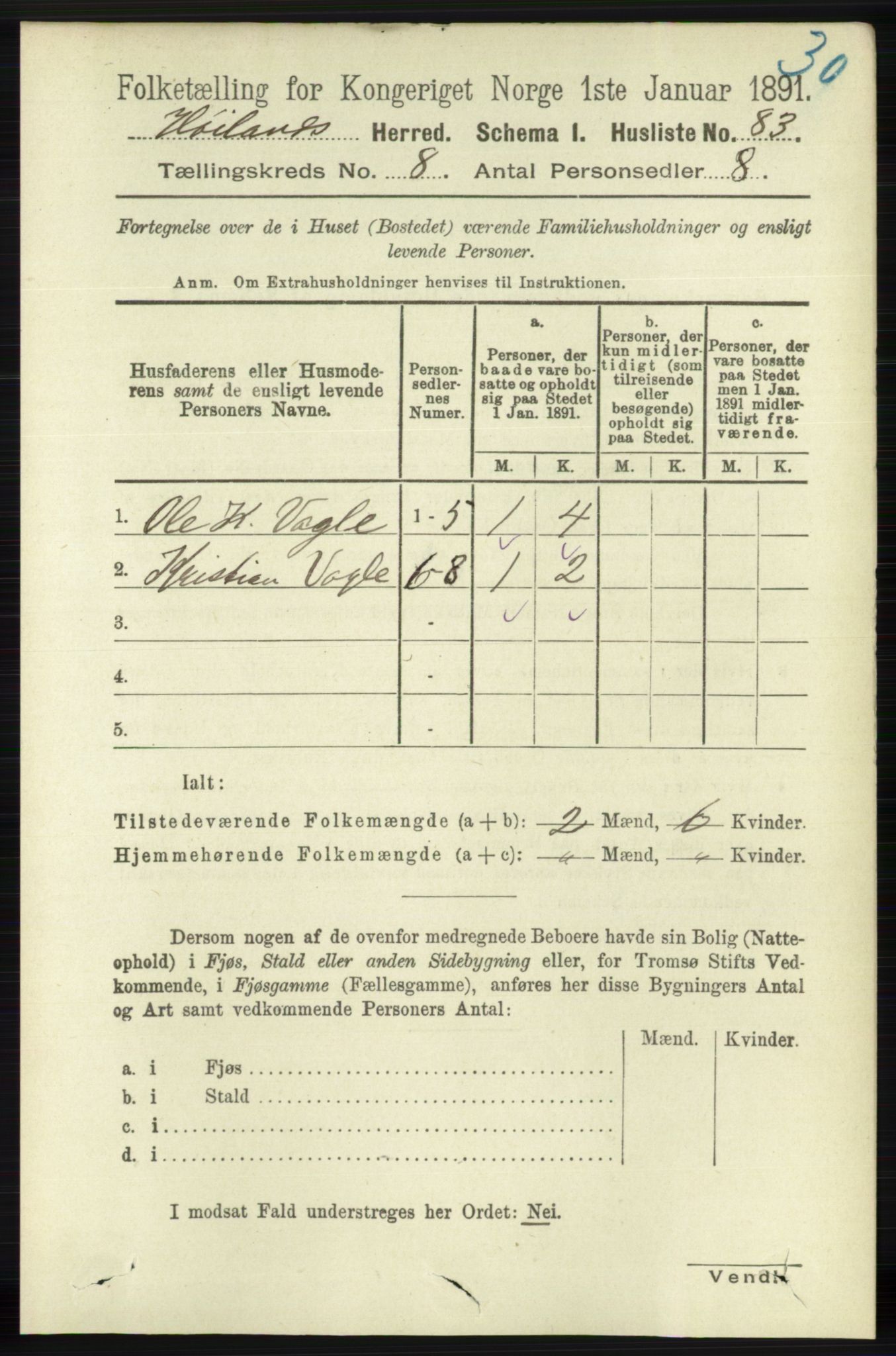 RA, 1891 census for 1123 Høyland, 1891, p. 2956