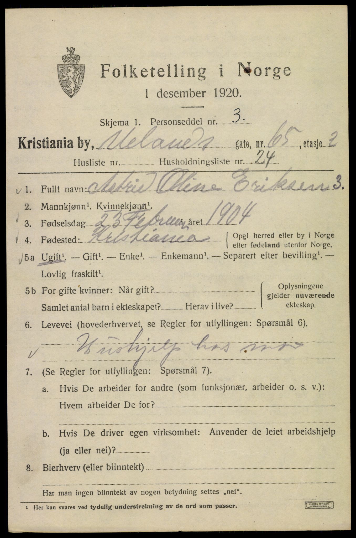 SAO, 1920 census for Kristiania, 1920, p. 611933