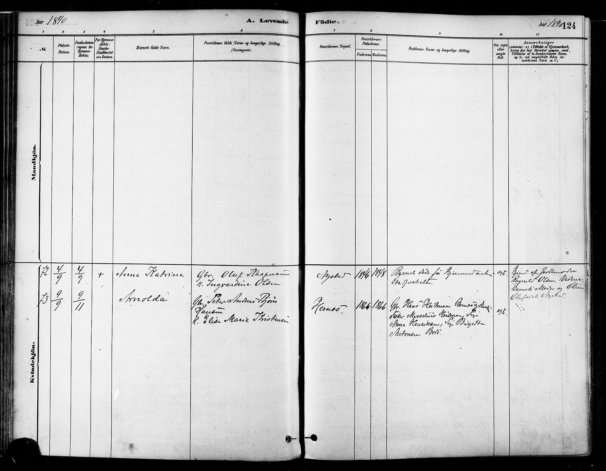 Ministerialprotokoller, klokkerbøker og fødselsregistre - Nordland, SAT/A-1459/802/L0054: Parish register (official) no. 802A01, 1879-1893, p. 124