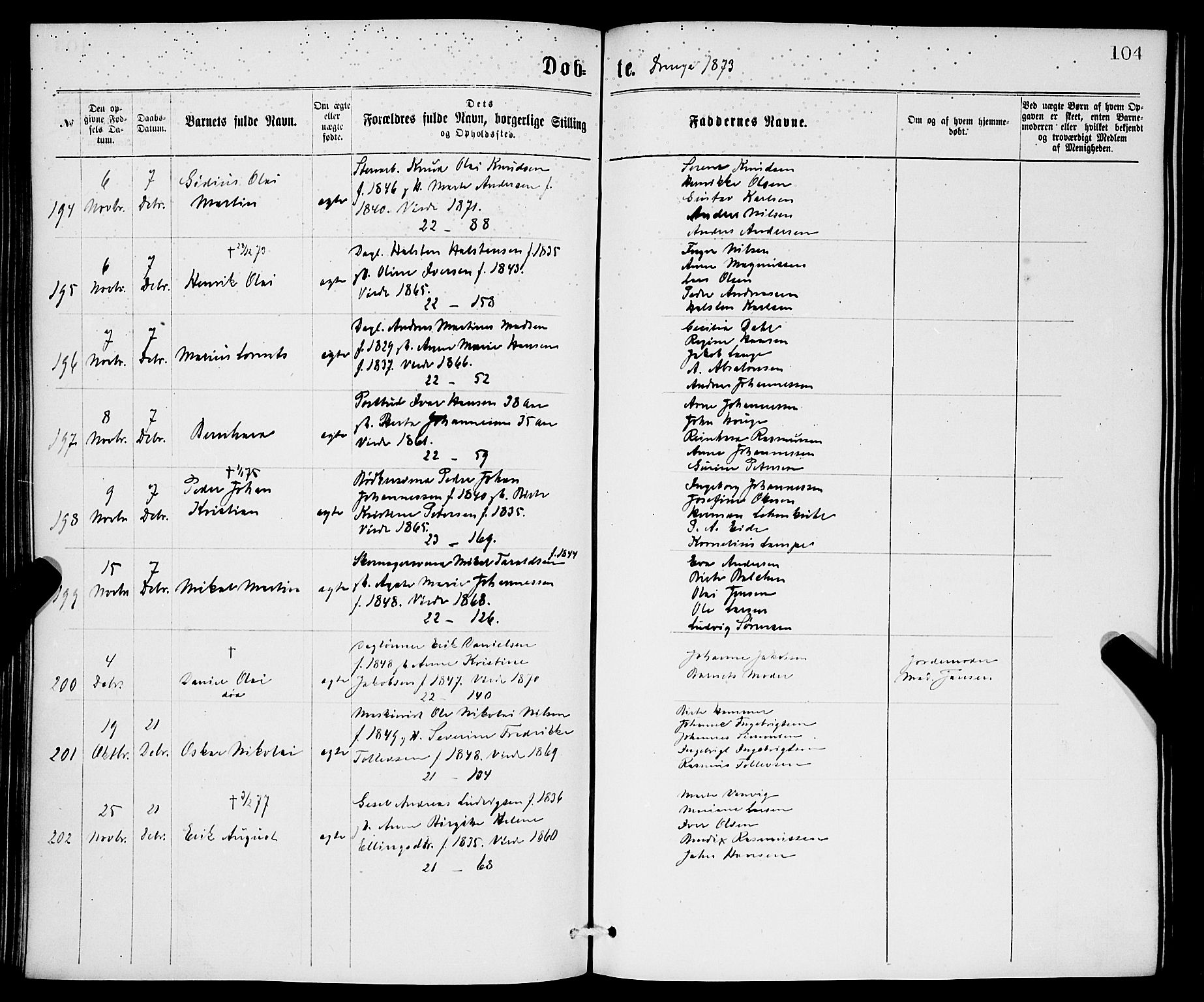 Korskirken sokneprestembete, SAB/A-76101/H/Hab: Parish register (copy) no. B 6, 1869-1874, p. 104