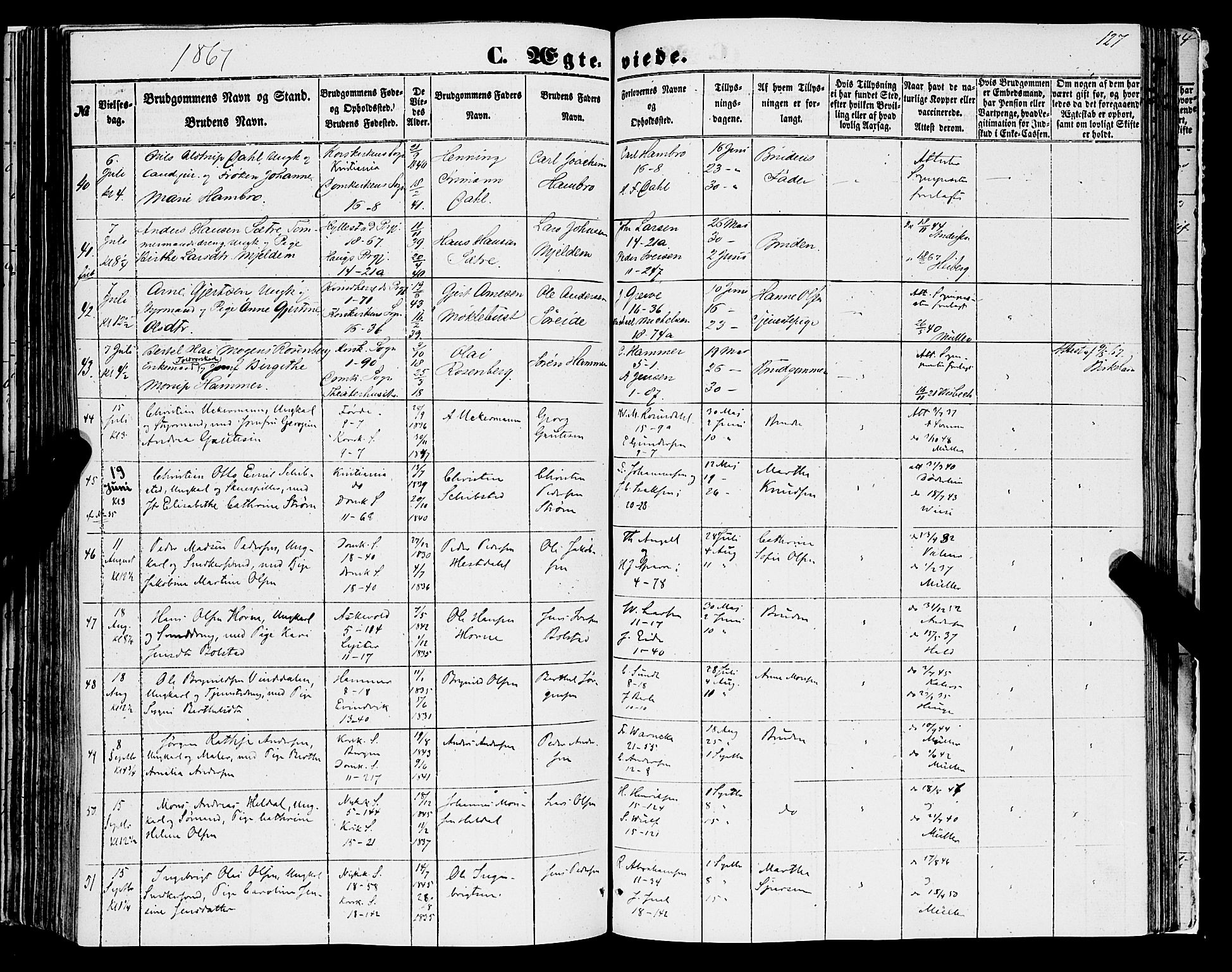Domkirken sokneprestembete, SAB/A-74801/H/Haa/L0034: Parish register (official) no. D 2, 1853-1874, p. 127