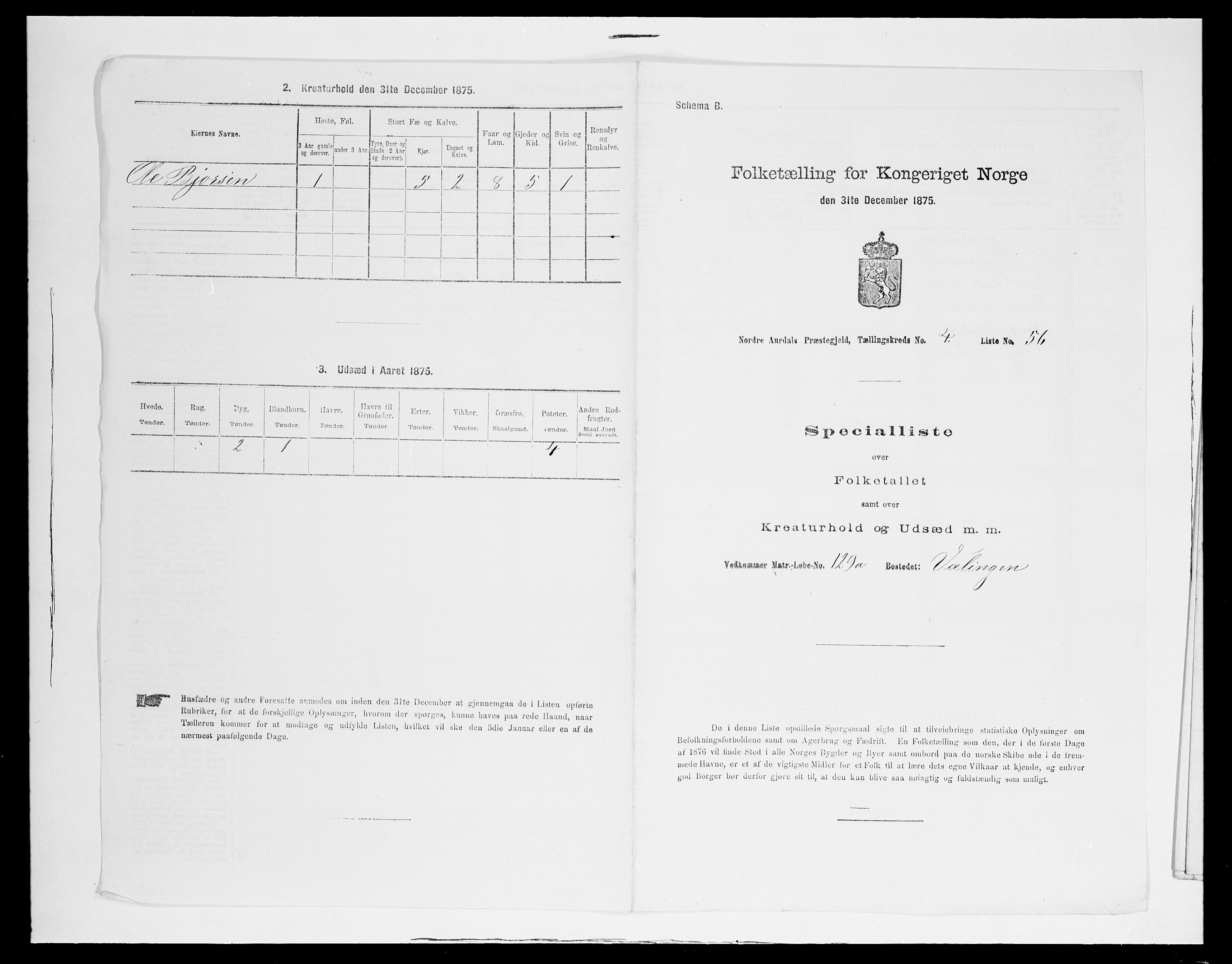 SAH, 1875 census for 0542P Nord-Aurdal, 1875, p. 722