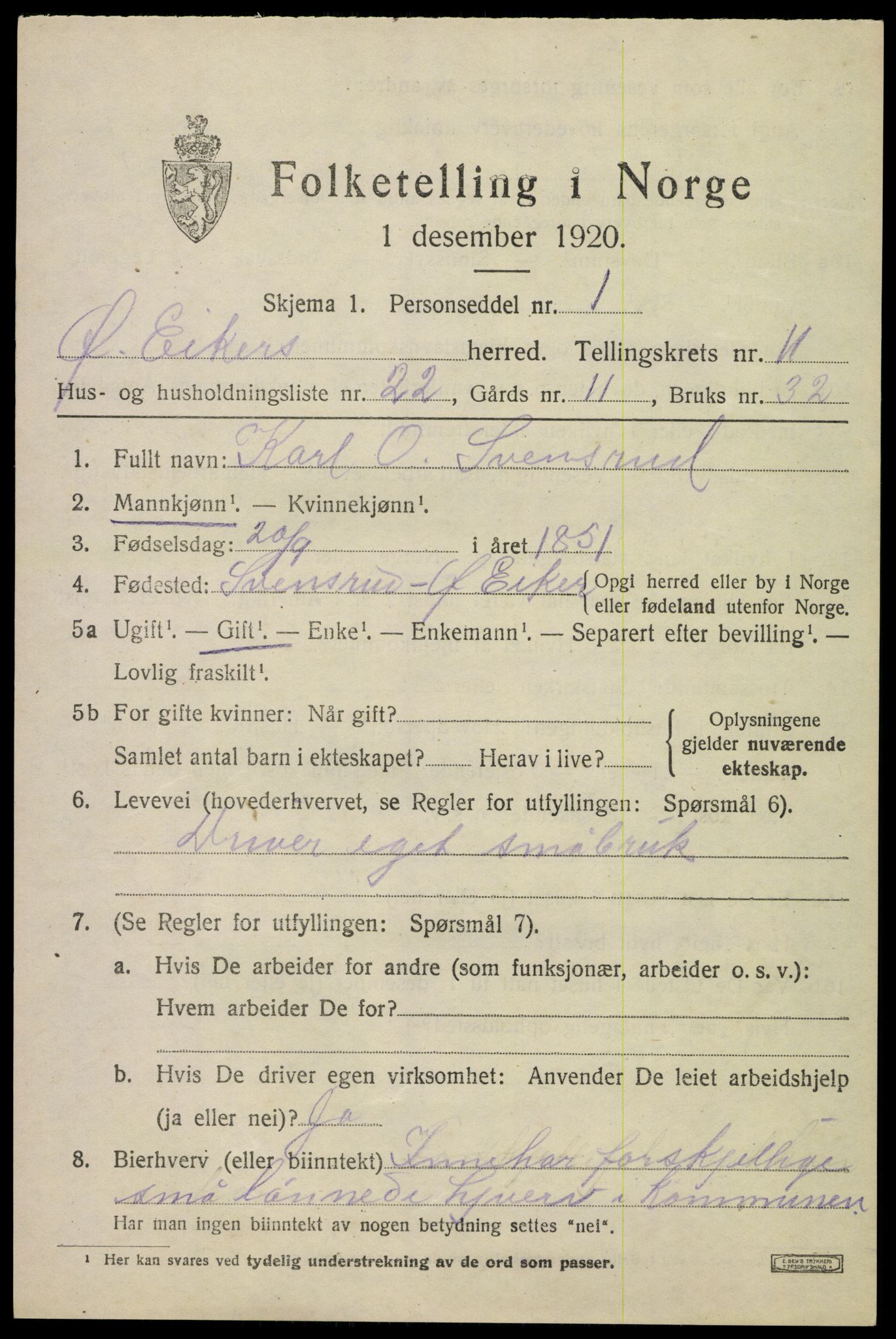 SAKO, 1920 census for Øvre Eiker, 1920, p. 17544