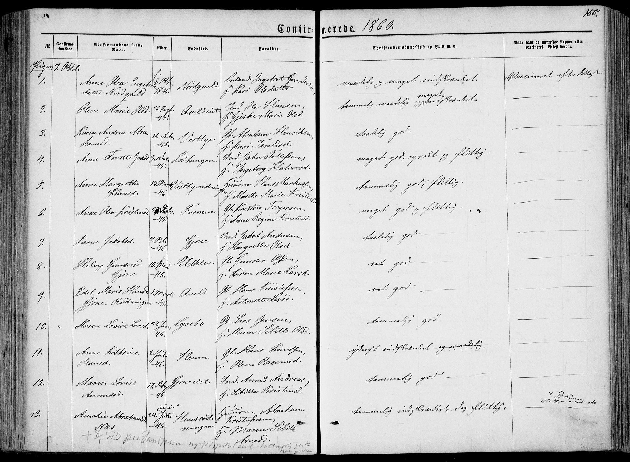 Hedrum kirkebøker, AV/SAKO-A-344/F/Fa/L0007: Parish register (official) no. I 7, 1857-1868, p. 180