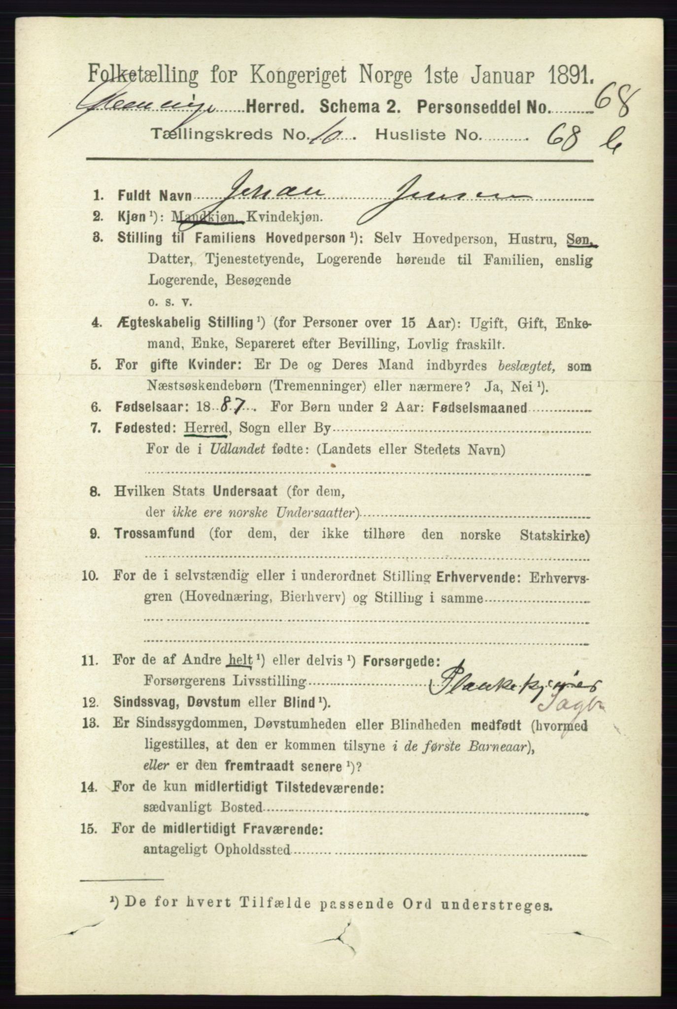 RA, 1891 census for 0132 Glemmen, 1891, p. 10523