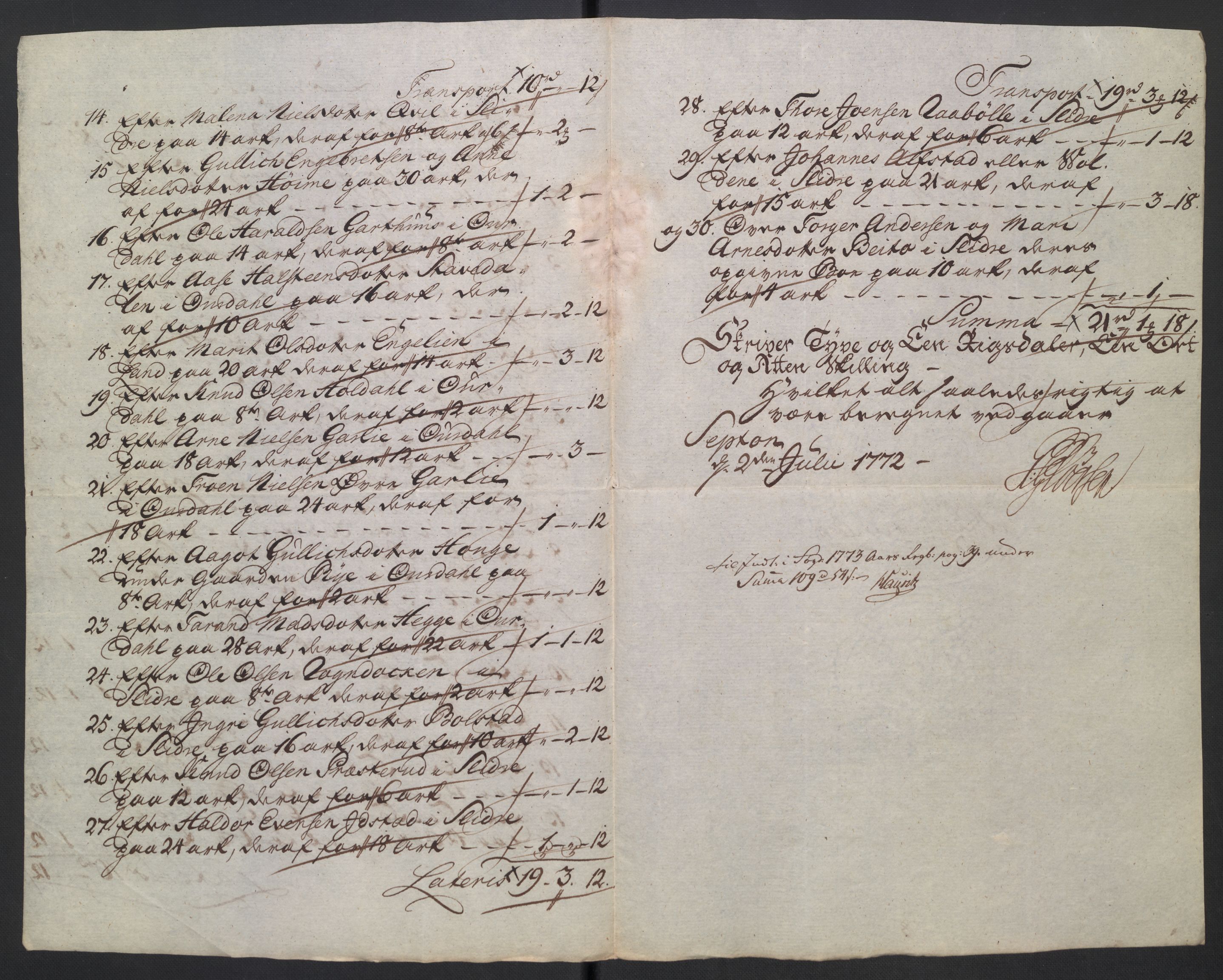 Rentekammeret inntil 1814, Reviderte regnskaper, Mindre regnskaper, AV/RA-EA-4068/Rb/L0014: Opplands amt, 1771-1779, p. 178